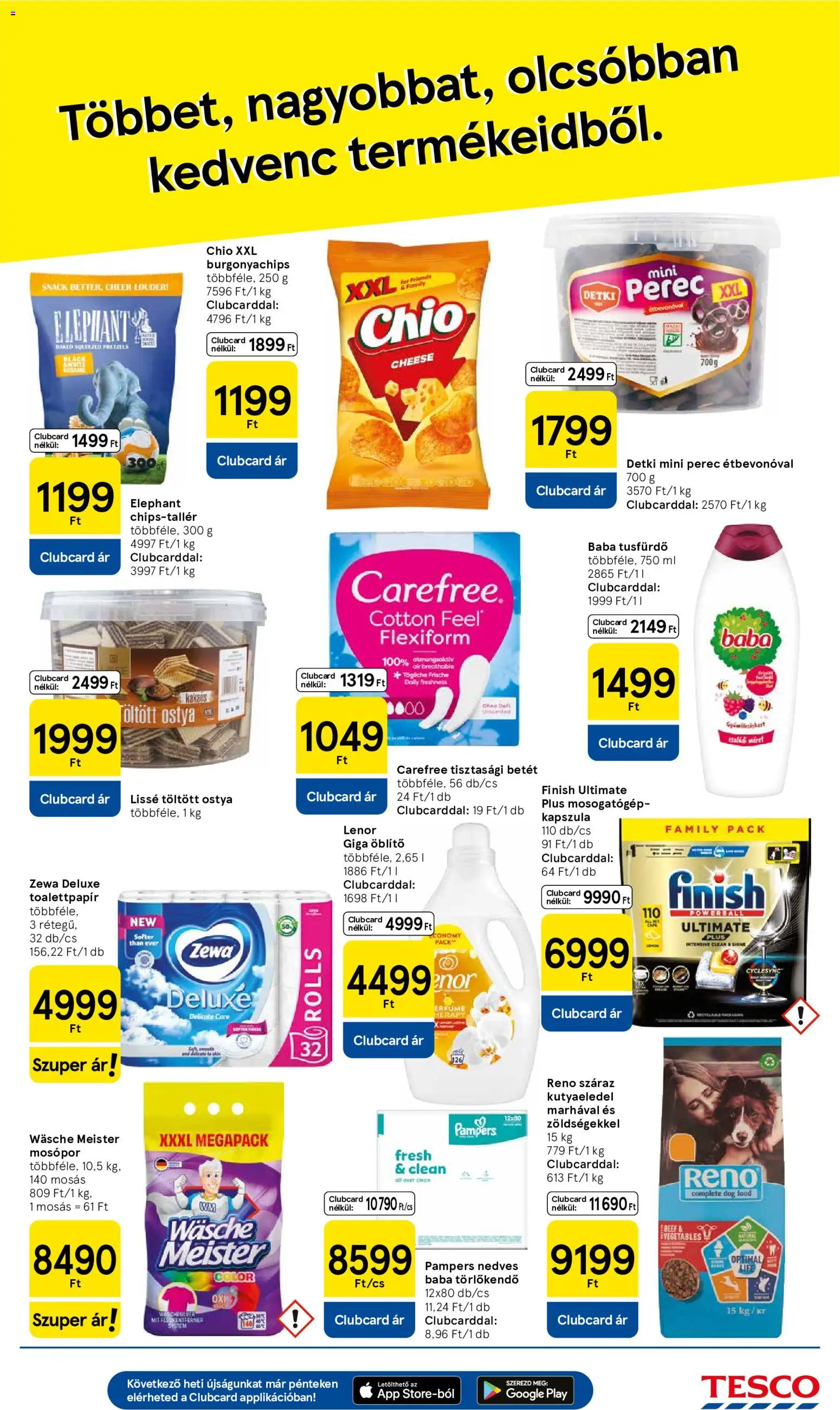 Tesco akciós ujság - amely érvényes a következő dátumtól: 07.05.2026 | Oldal: 11 | Termékek: Kutyaeledel, Tisztasági betét, Tusfürdő, Mosogatógép kapszula
