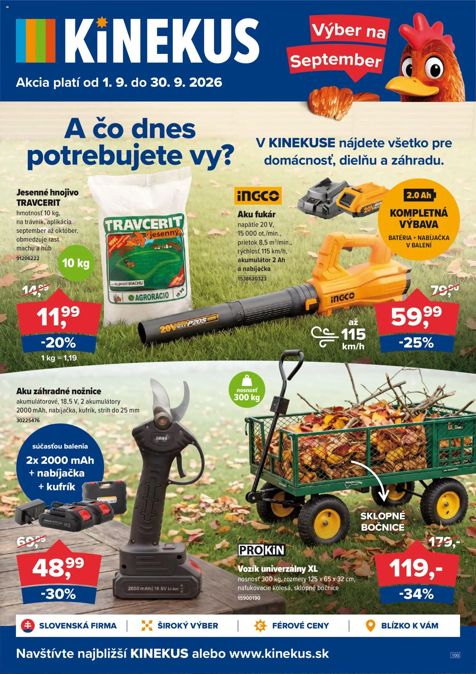 Nové Kinekus akcie – leták je platný od 01.09.2026 | Strana: 1 | Produkty: Nabíjačka, Aku, Akumulátor