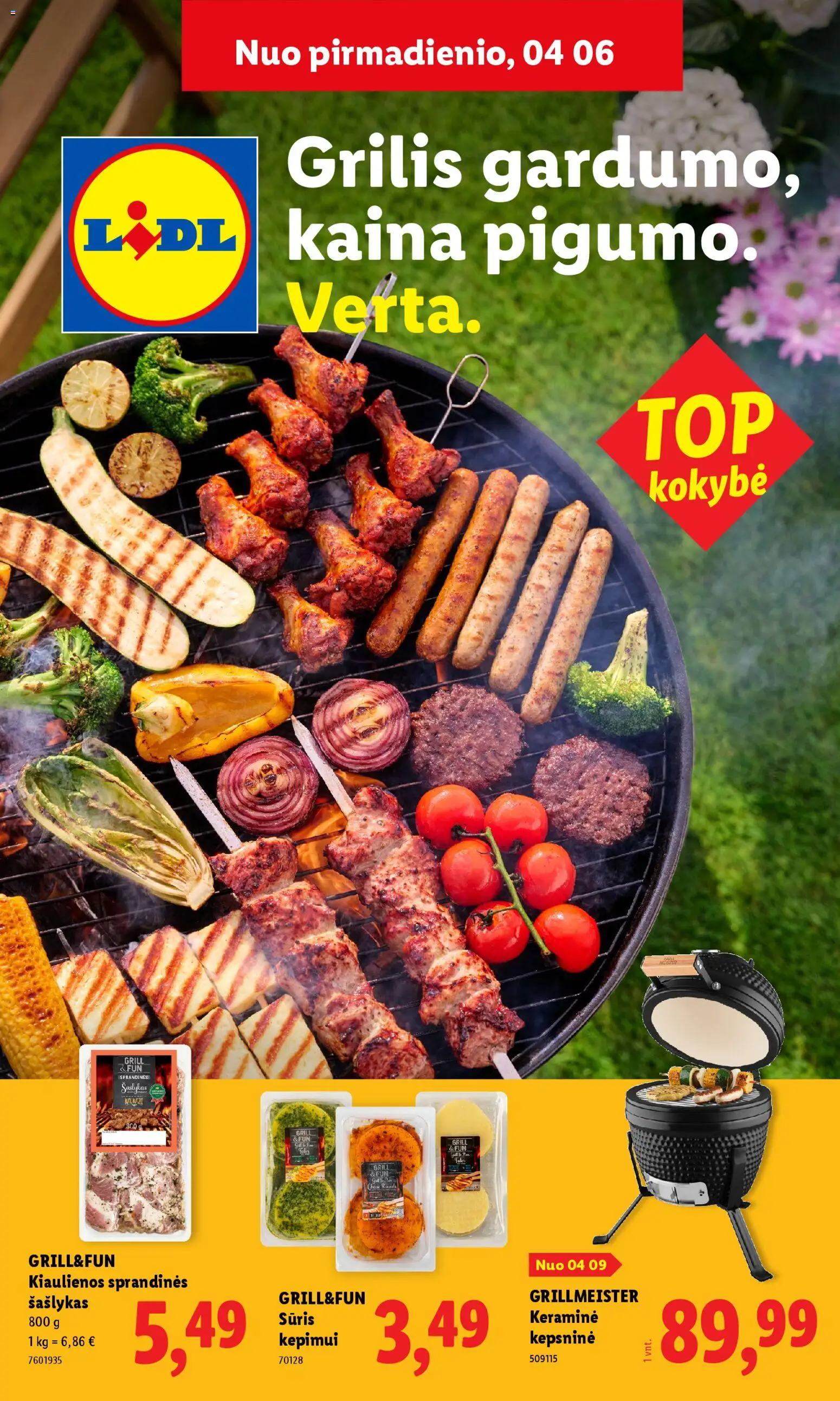 LIDL akcijos nuo 06.04.2026 | Puslapis: 1 | Prekių: Kiaulienos, Sūris, Grilis