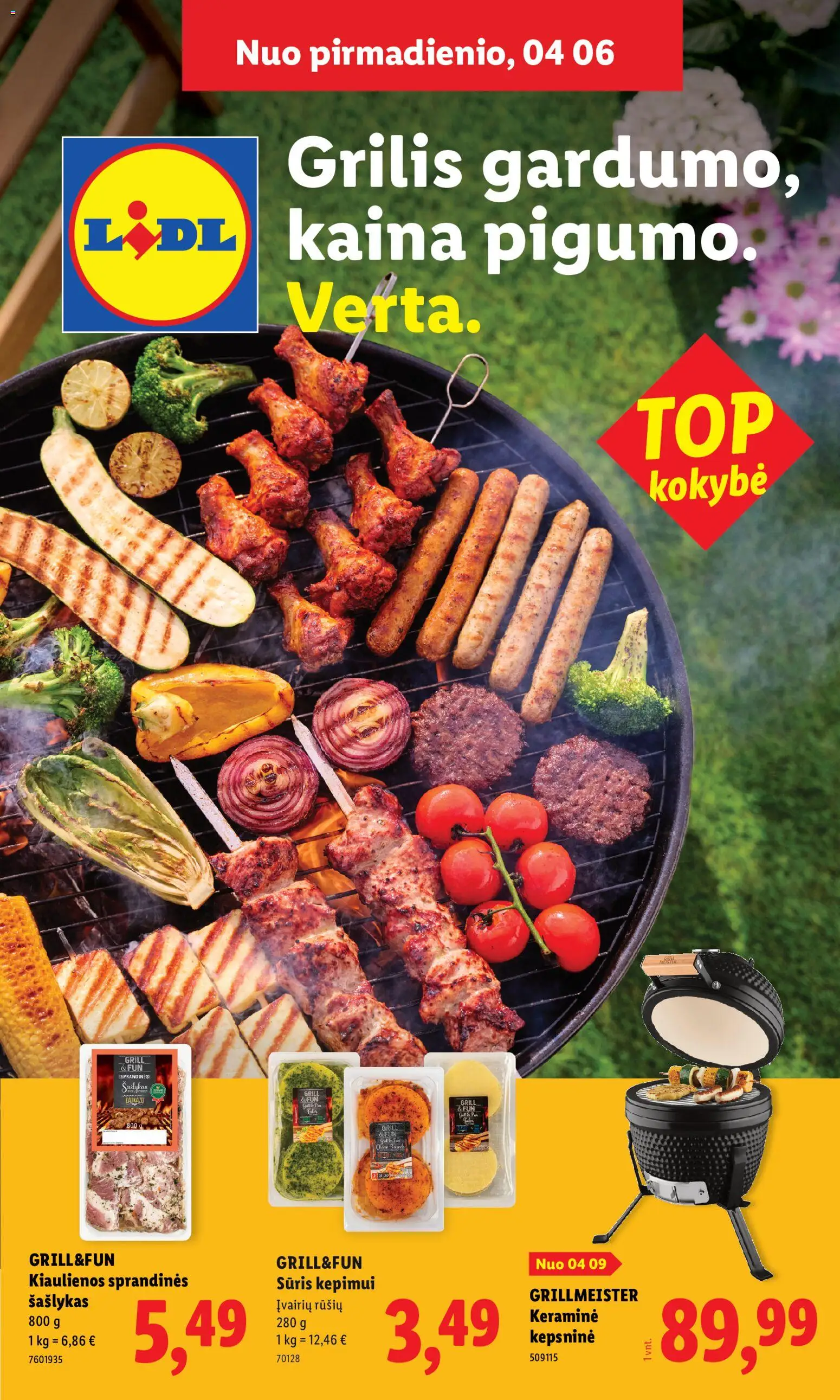 LIDL akcijos nuo 2026.04.06 | Puslapis: 1 | Prekių: Kiaulienos, Sūris, Grilis
