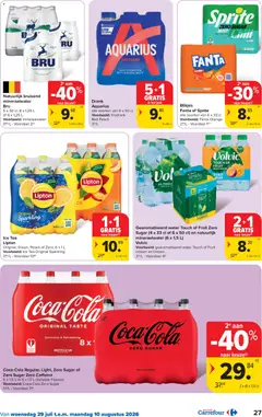Gearomatiseerd water Touch of Fruit Zero Sugar, (4 x 33 cl of 6 x 50 cl) en natuurlijk mineraalwater (6 x 1,5 L) - Voorbeeld van een folder van Carrefour, geldig van 29/07/2026 | Pagina: 27 | Producten: Fanta, Frisdrank, Fruit, Mineraalwater