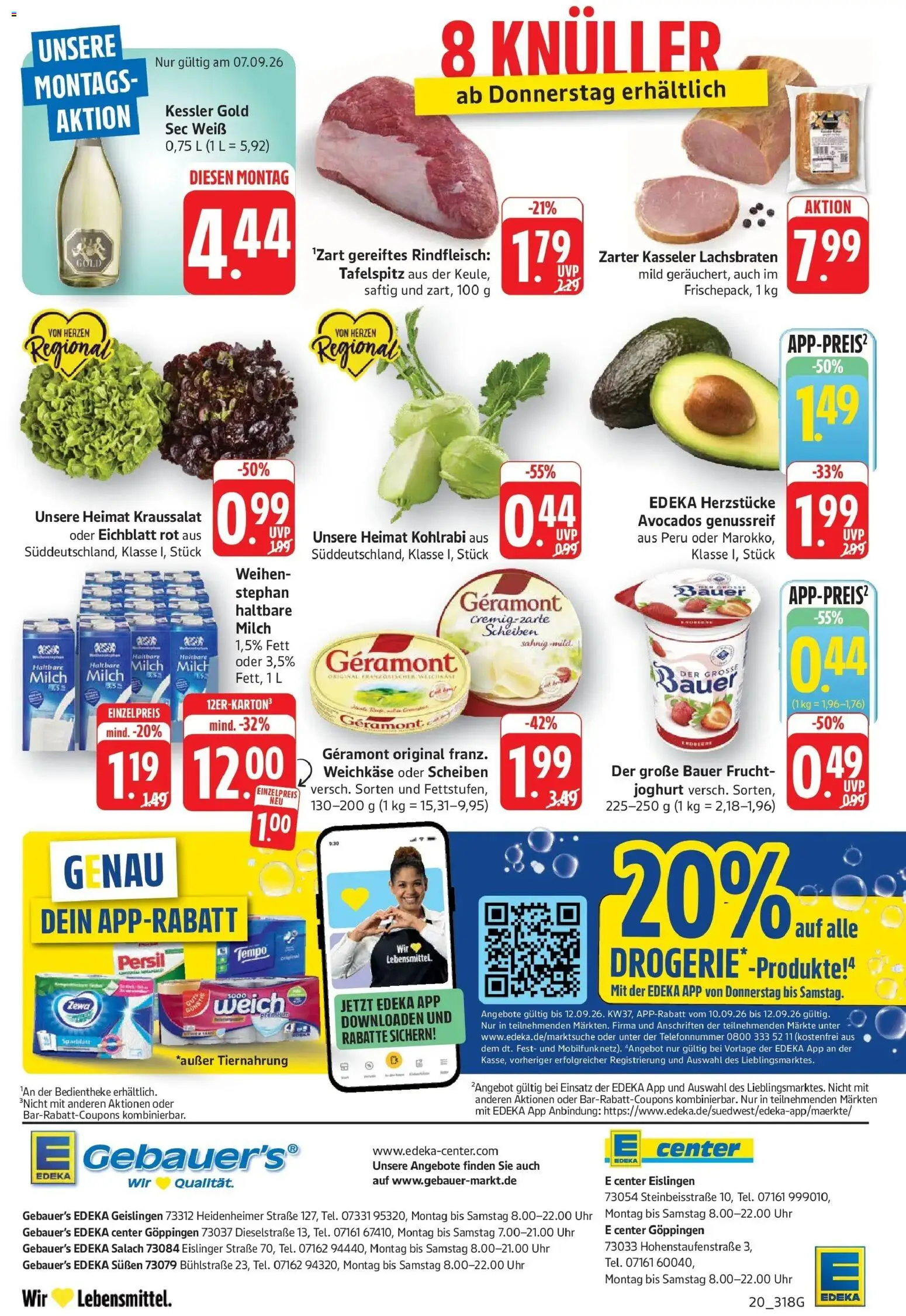 Edeka Prospekt Eislingen (ab 07.09.2026) » Angebote Online | Seite: 20 | Produkte: Tafelspitz, Geramont, Kohlrabi, Rindfleisch