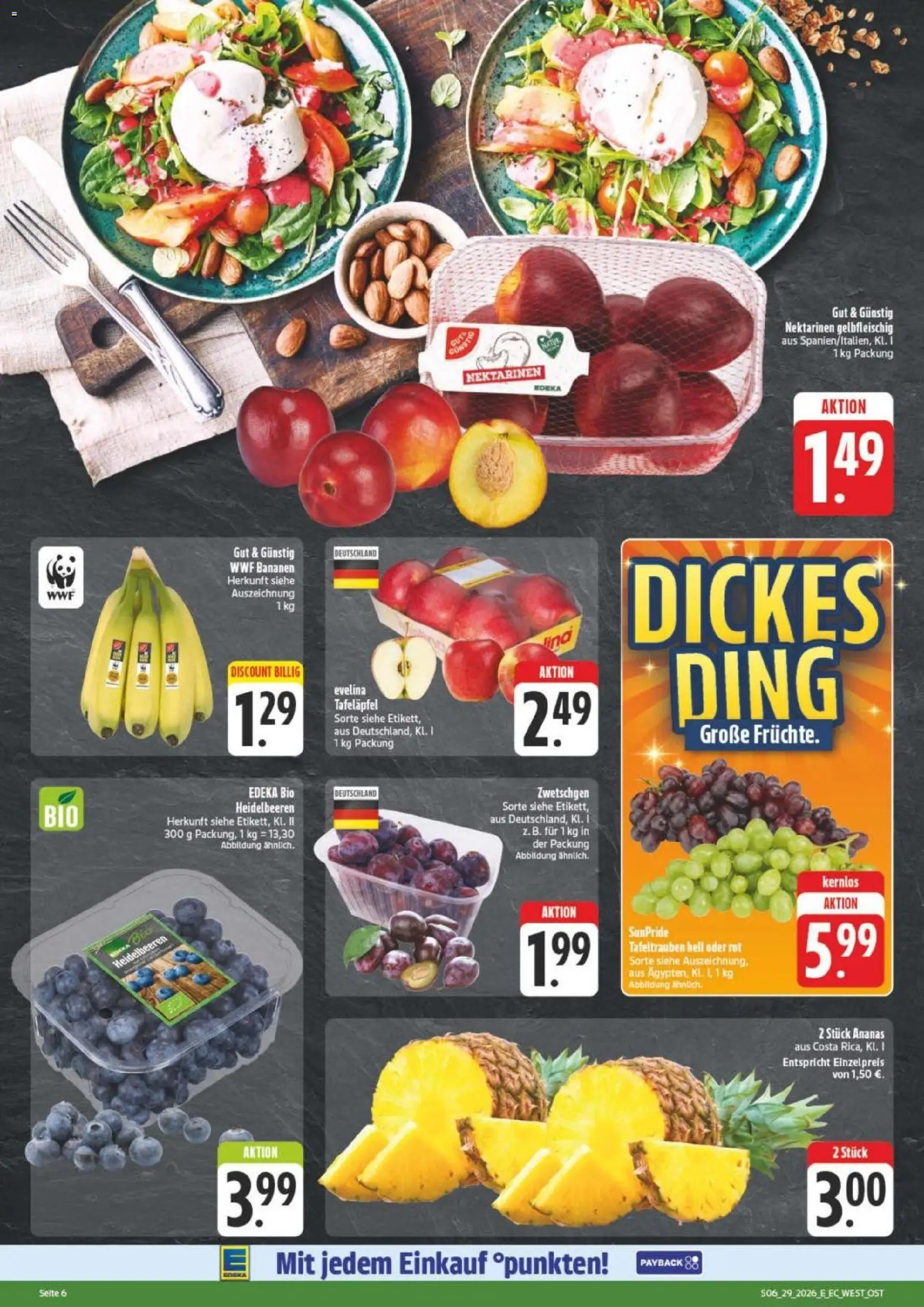 Edeka Prospekt Verrückter Preis – gültig ab 13.07.2026 | Seite: 6 | Produkte: Nektarinen, Bananen, Ananas, Heidelbeeren