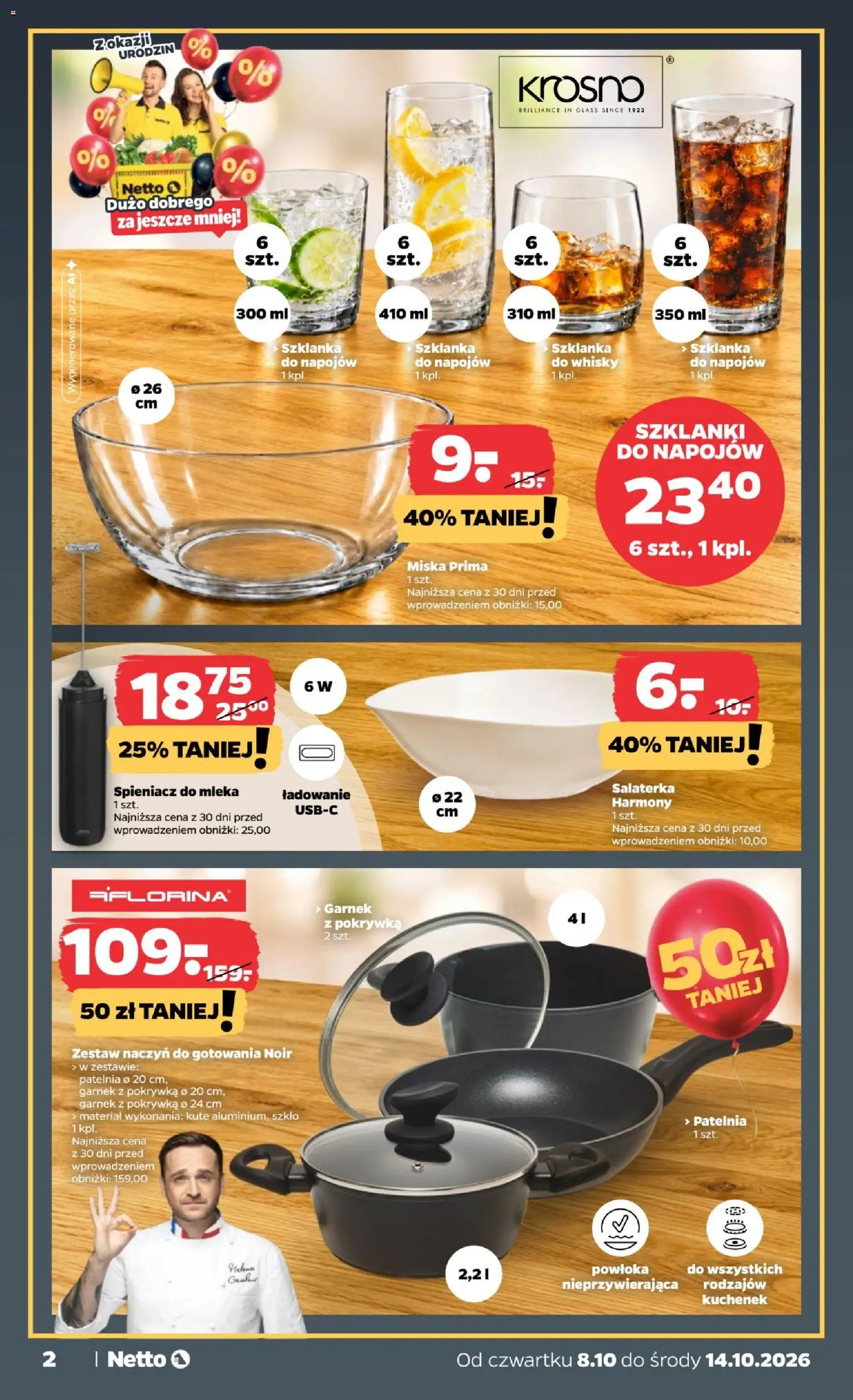 Netto gazetka od czwartku NonFood od 08.10.2026 | Strona: 2 | Produkty: Szklanka, Mleka, Patelnia, Whisky