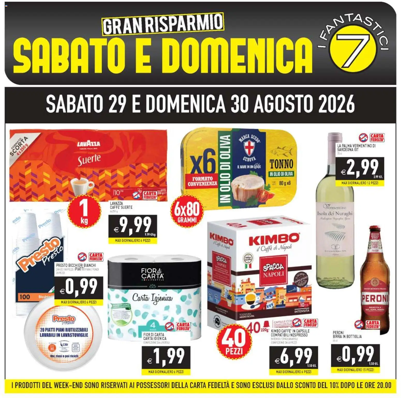 Volantino PIM Supermercati del 29/08/2026 | Pagina: 1 | Prodotti: Carta igienica, Caffè, Lavastoviglie, Lavazza