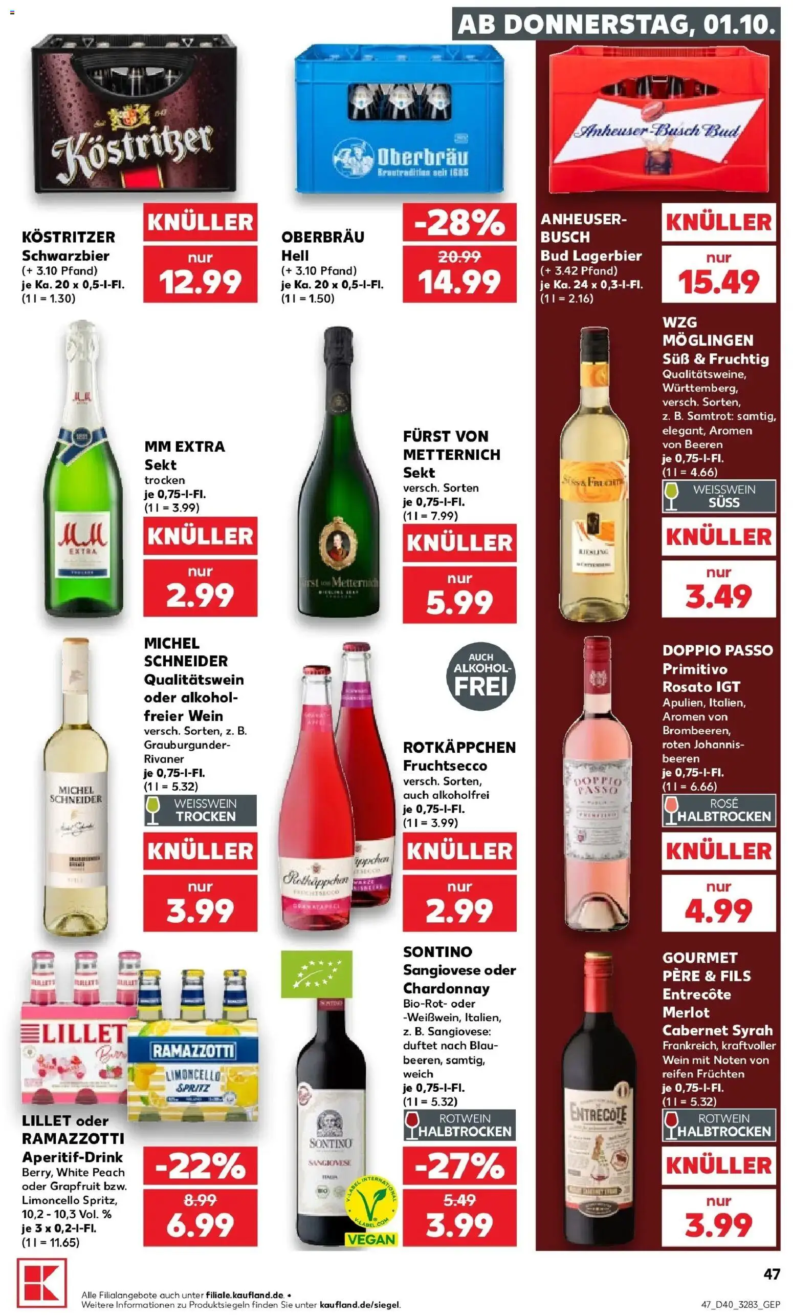 Prospekt Kaufland ab 28.09.2026 » Angebote Online zum Blättern | Seite: 61 | Produkte: Weißwein, Rotwein, Lillet, Alkohol
