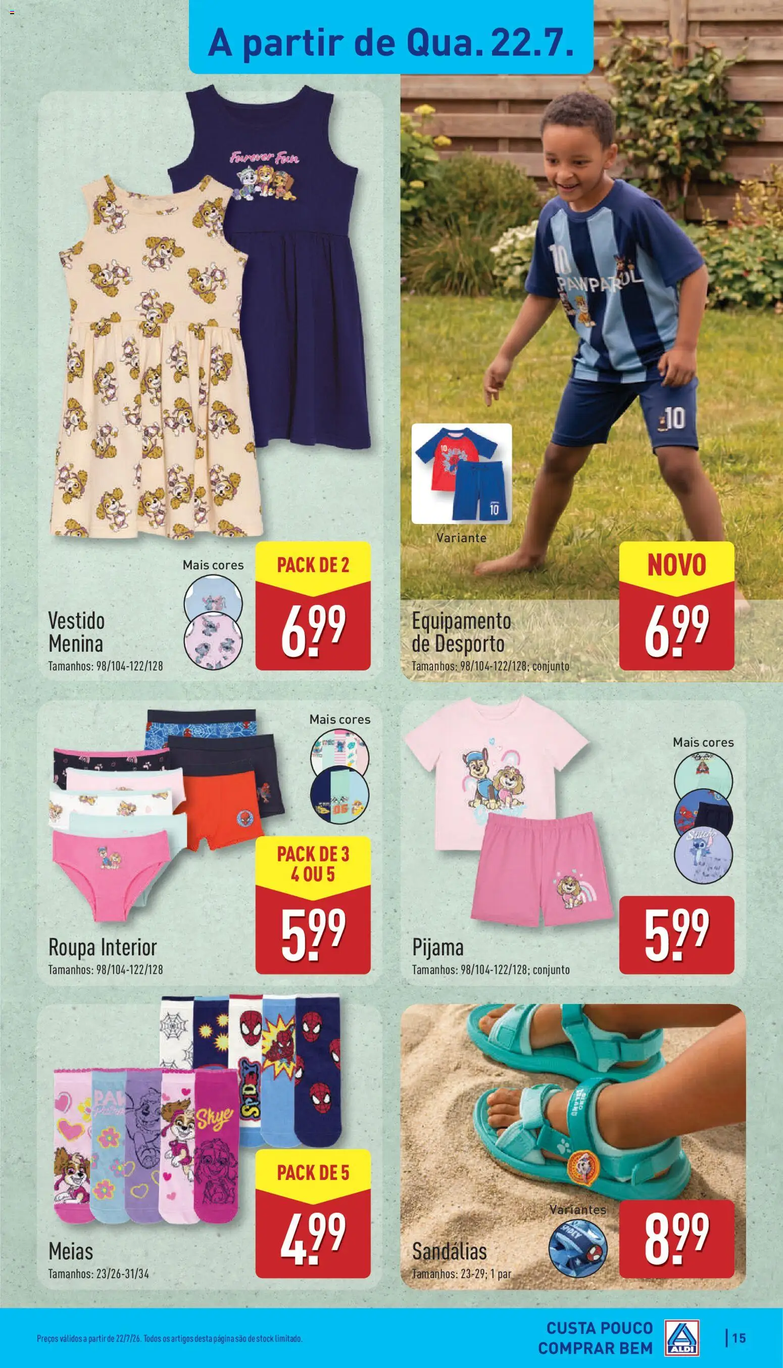 Aldi folheto │ válido de 20/07/2026 | Página: 15 | Produtos: Roupa interior, Calções, Pijama, Sandálias