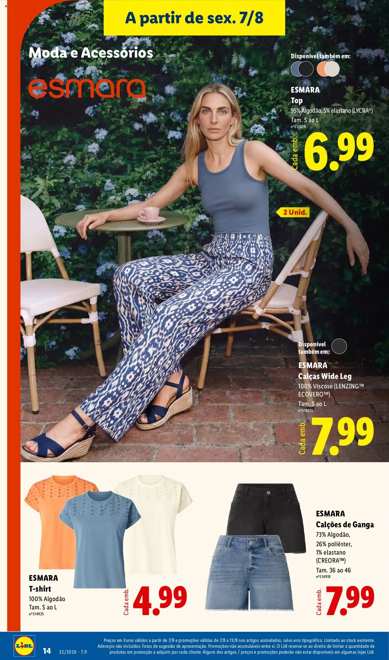 Lidl Novidades │ válido de 03/08/2026 | Página: 14 | Produtos: Top, Algodão, Calças, Calções
