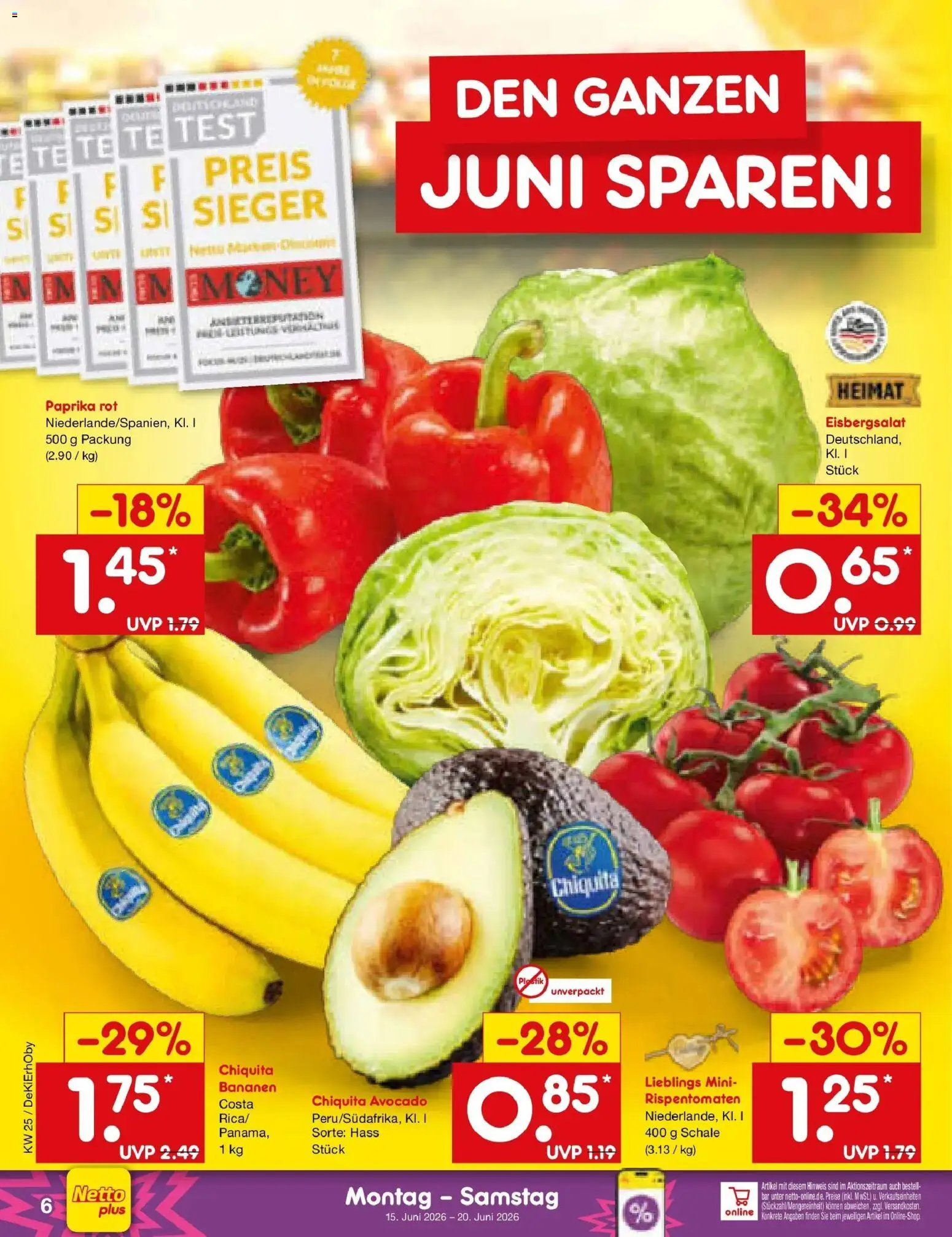 Netto Marken-Discount Prospekt Waiblingen-Bittenfeld – gültig ab 14.06.2026 | Seite: 8 | Produkte: Paprika rot, Eisbergsalat, Avocado, Paprika