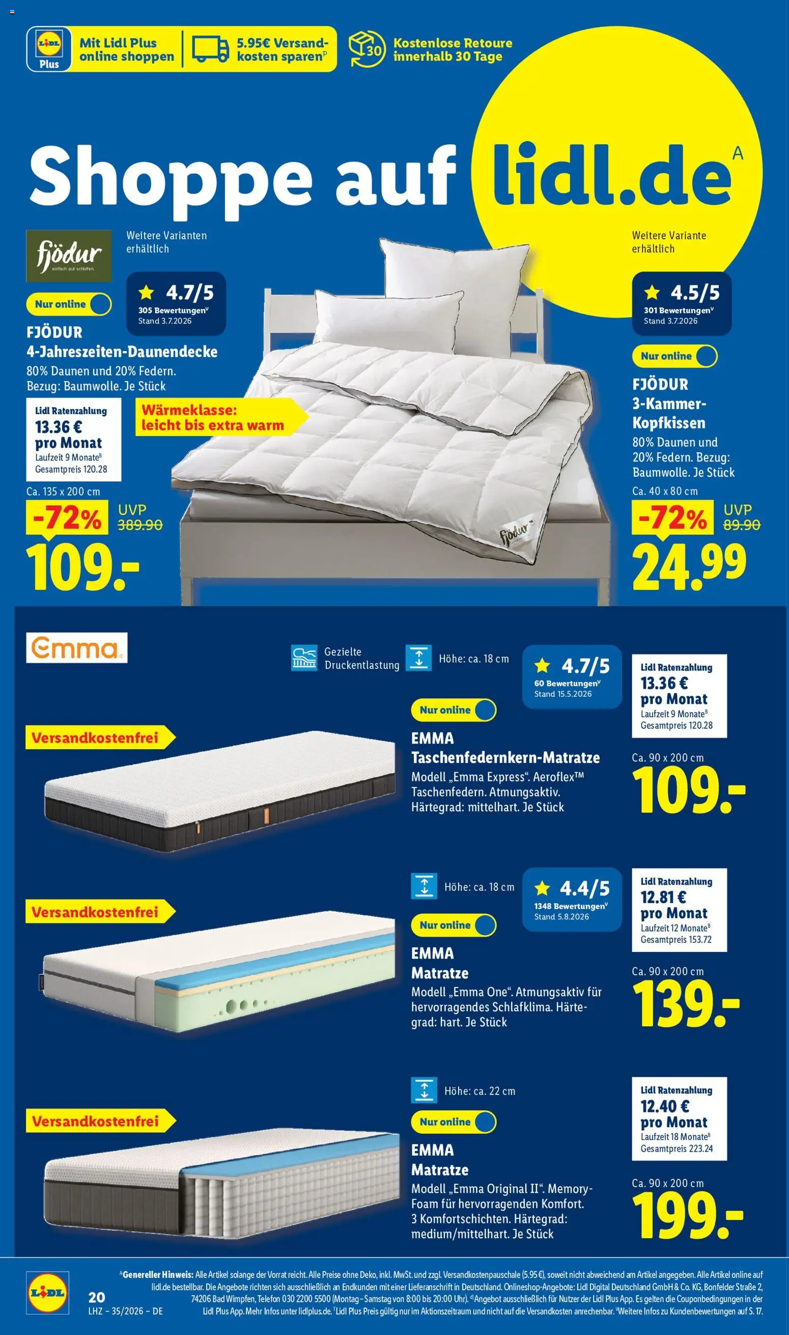 Lidl Prospekt – gültig ab 24.08.2026 | Seite: 14 | Produkte: Matratze, Bad, Kopfkissen, Telefon