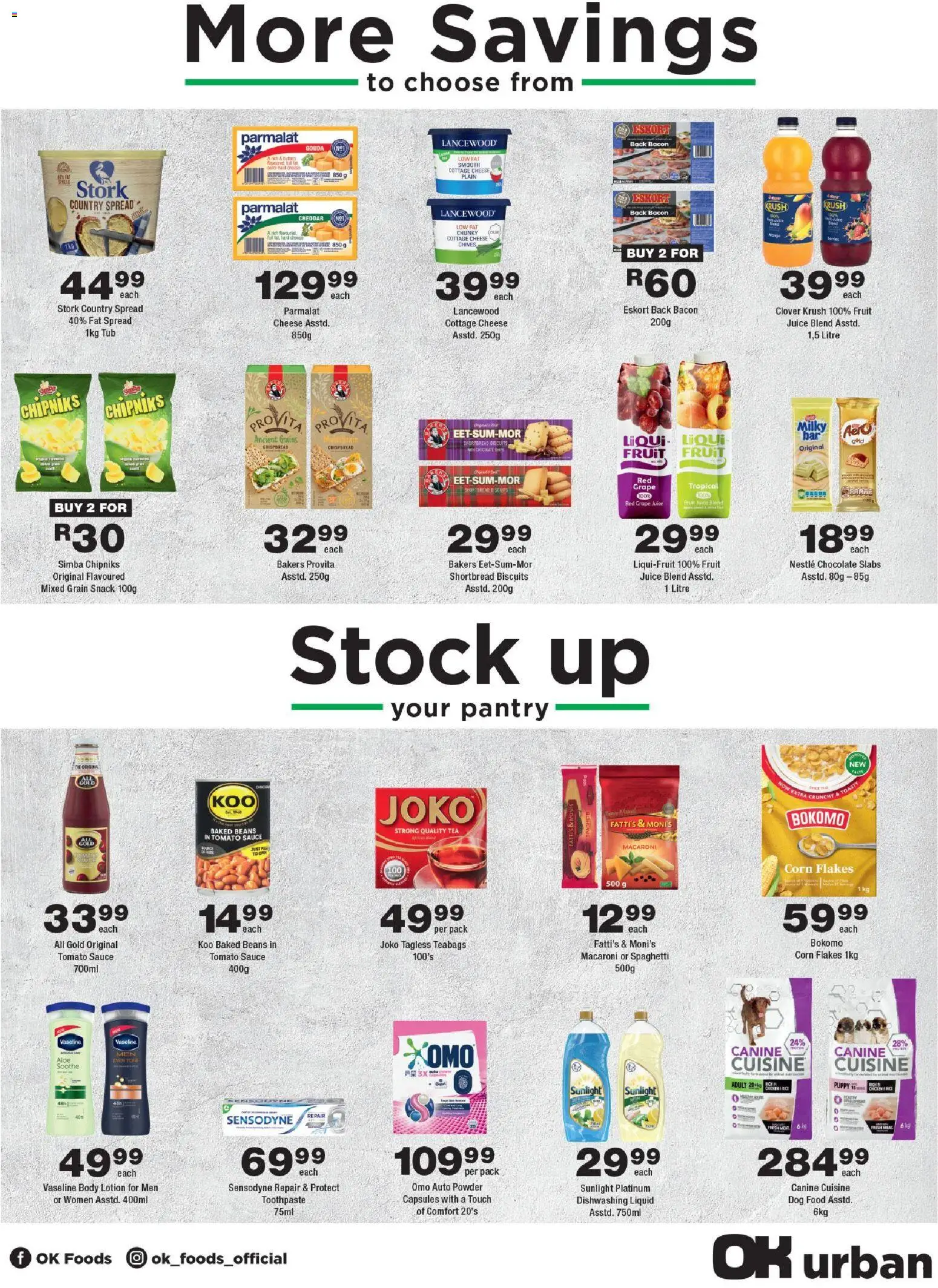New OK Foods catalogue – valid from 24/06/2026 | Page: 3 | Products: Biscuits, Powder, Tomato sauce, Lotion