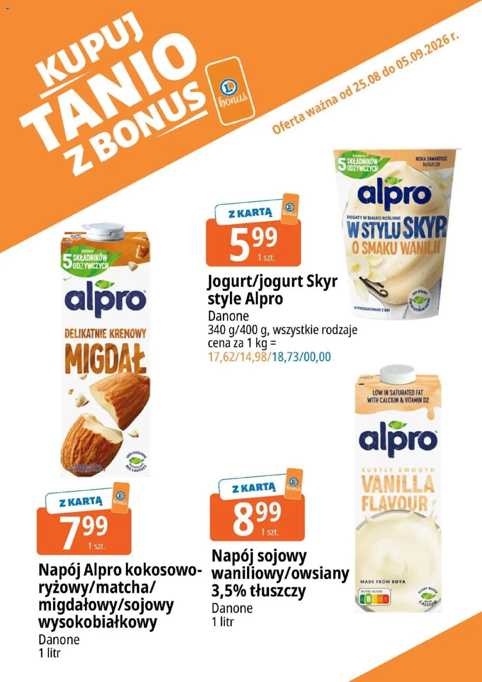 E.Leclerc gazetka - Kupuj Tanio Z Bonus od 25.08.2026 | Strona: 10 | Produkty: Alpro, Białko, Napój sojowy, Skyr