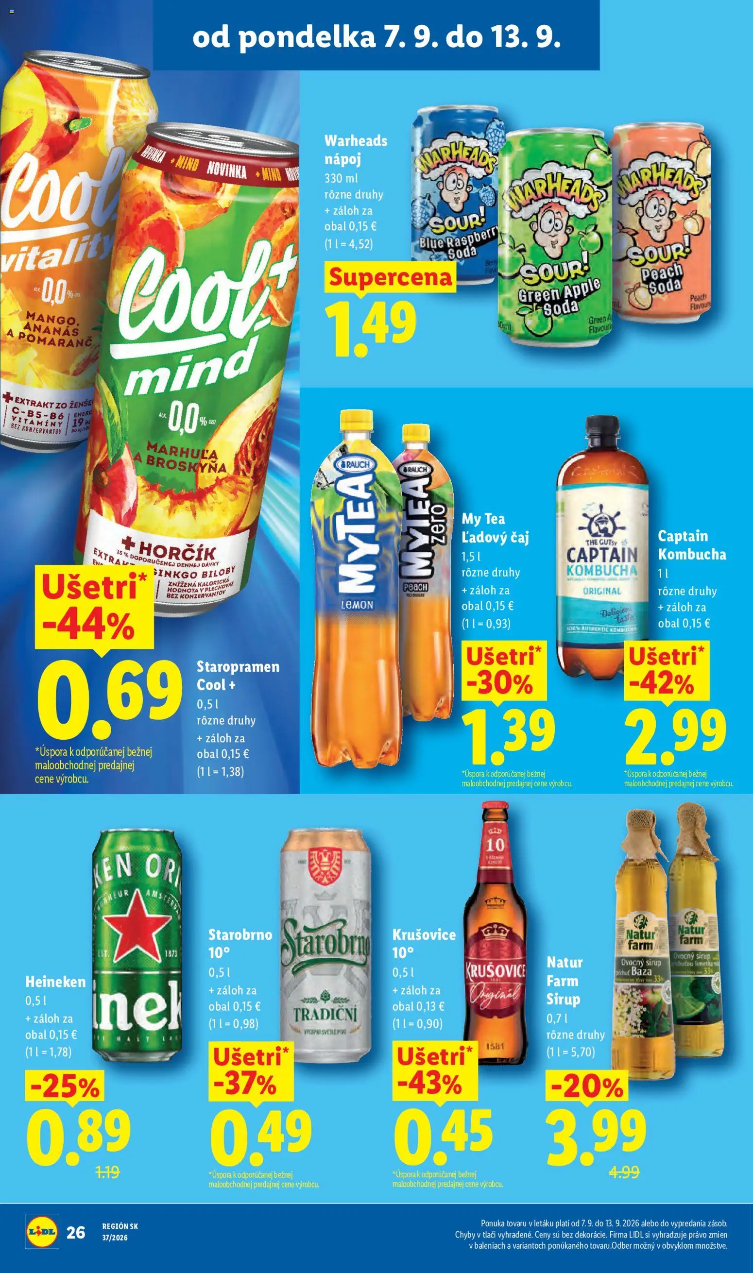 Nové Lidl akcie – leták je platný od 07.09.2026 | Strana: 30 | Produkty: Krušovice, Staropramen, Ananás, Ľadový čaj