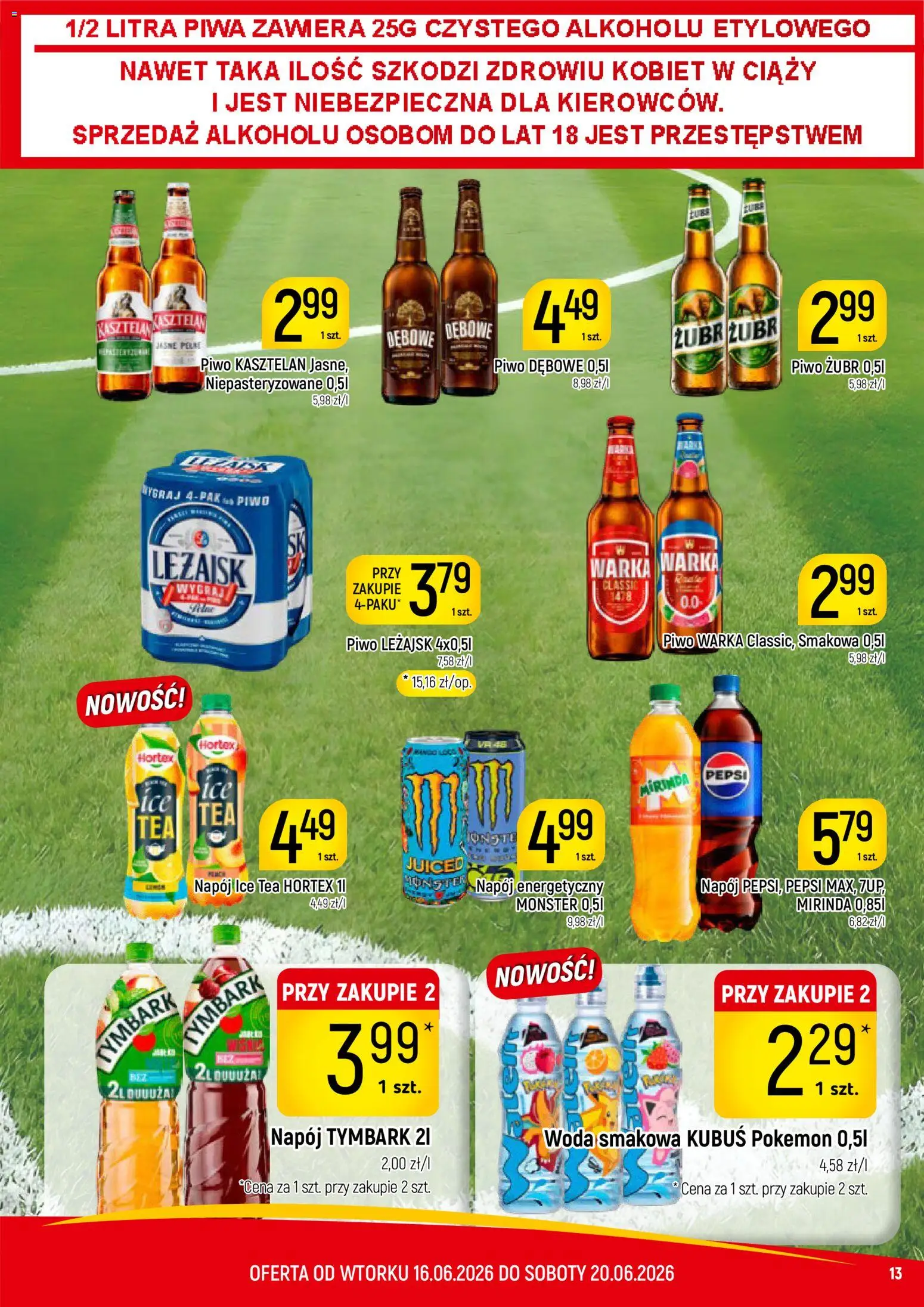 Piotruś Pan gazetka od 16.06.2026 | Strona: 13 | Produkty: Piwo żubr, Piwo Warka, Piwo, Woda