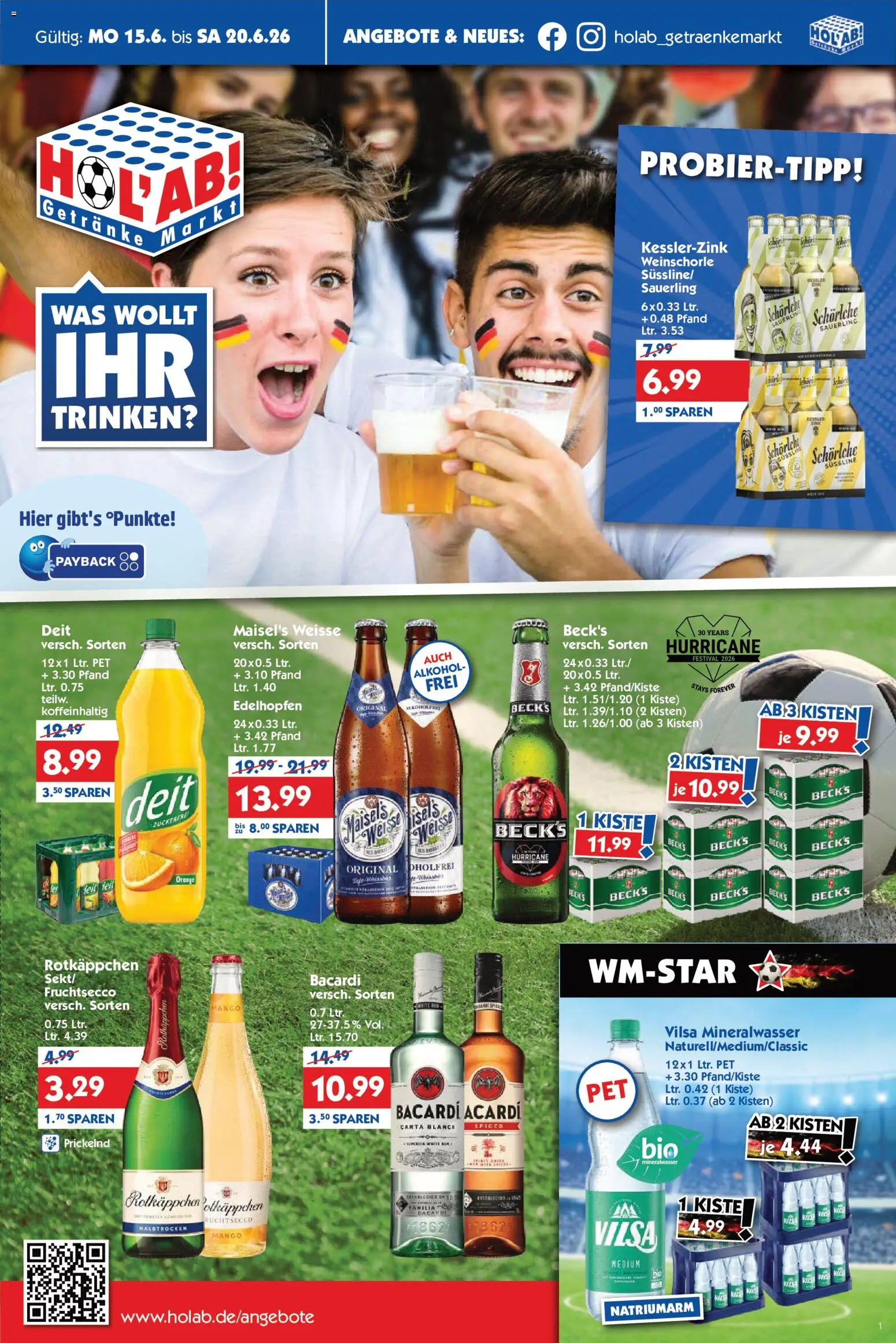 HOL’AB! Prospekt – gültig ab 15.06.2026 | Seite: 1 | Produkte: Bacardi, Mineralwasser, Weinschorle, Rotkäppchen