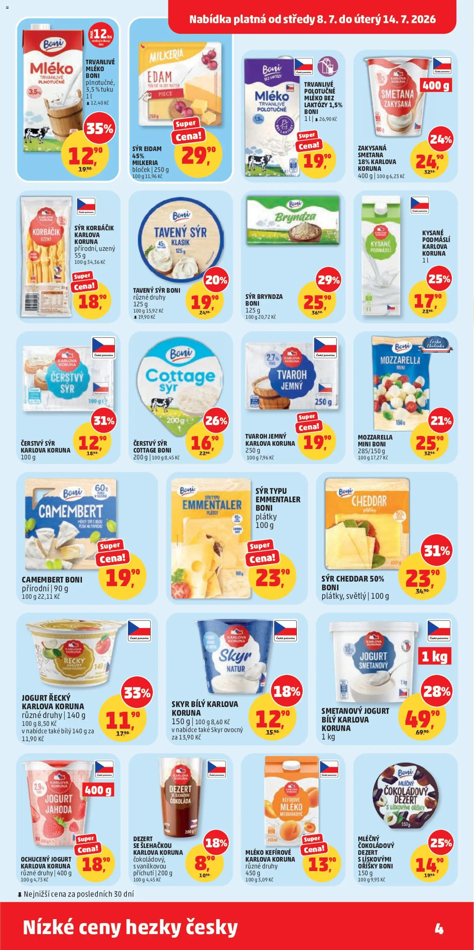 Penny Market leták od 08.07.2026 | Strana: 4 | Produkty: Řecký jogurt, Smetanový jogurt, Smetana, Cottage cheese
