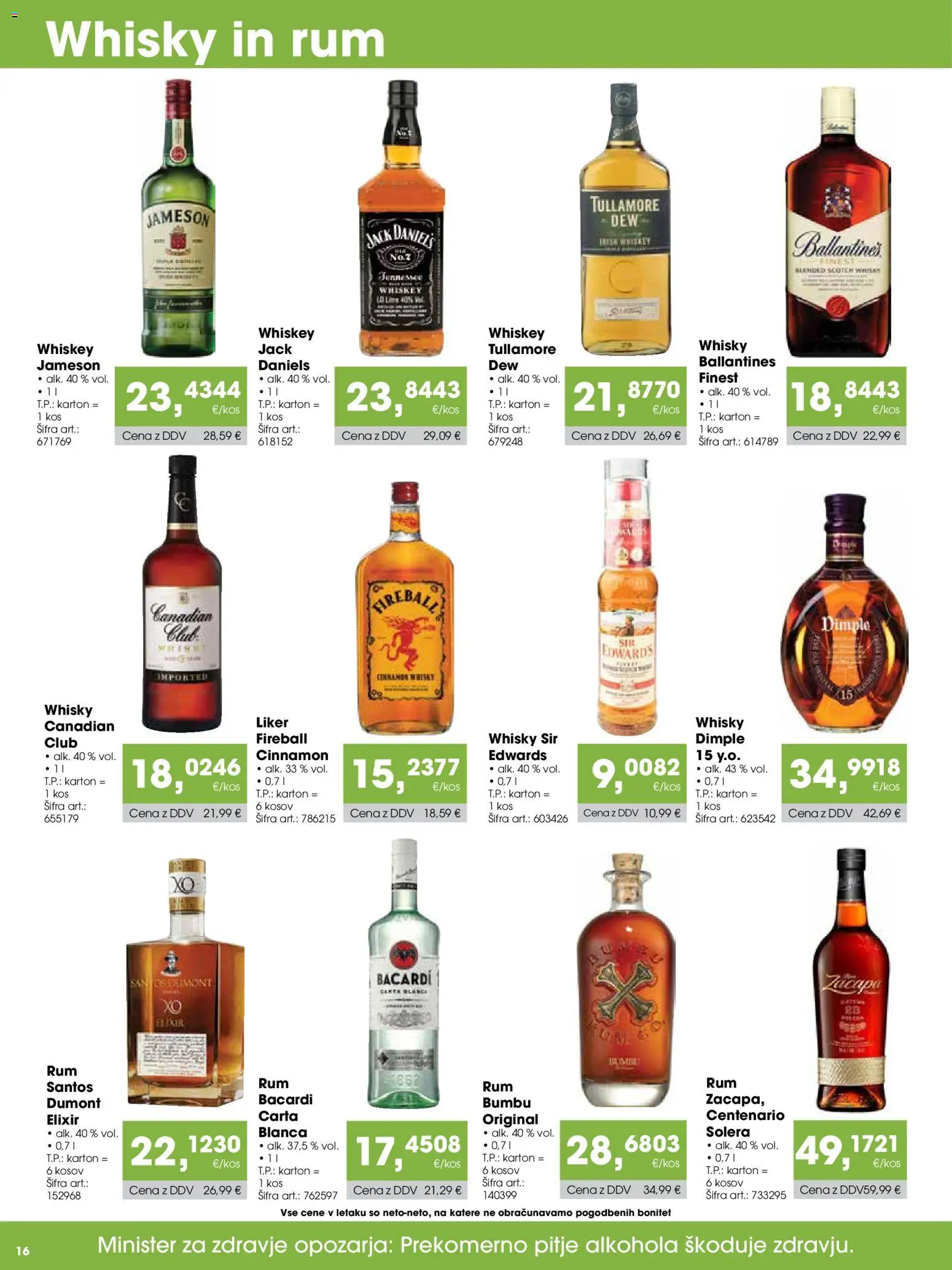 Novi Tuš katalog ponudbe – veljaven od 15.08.2026 | Stran: 16 | Izdelki: Zacapa, Kos, Sir
