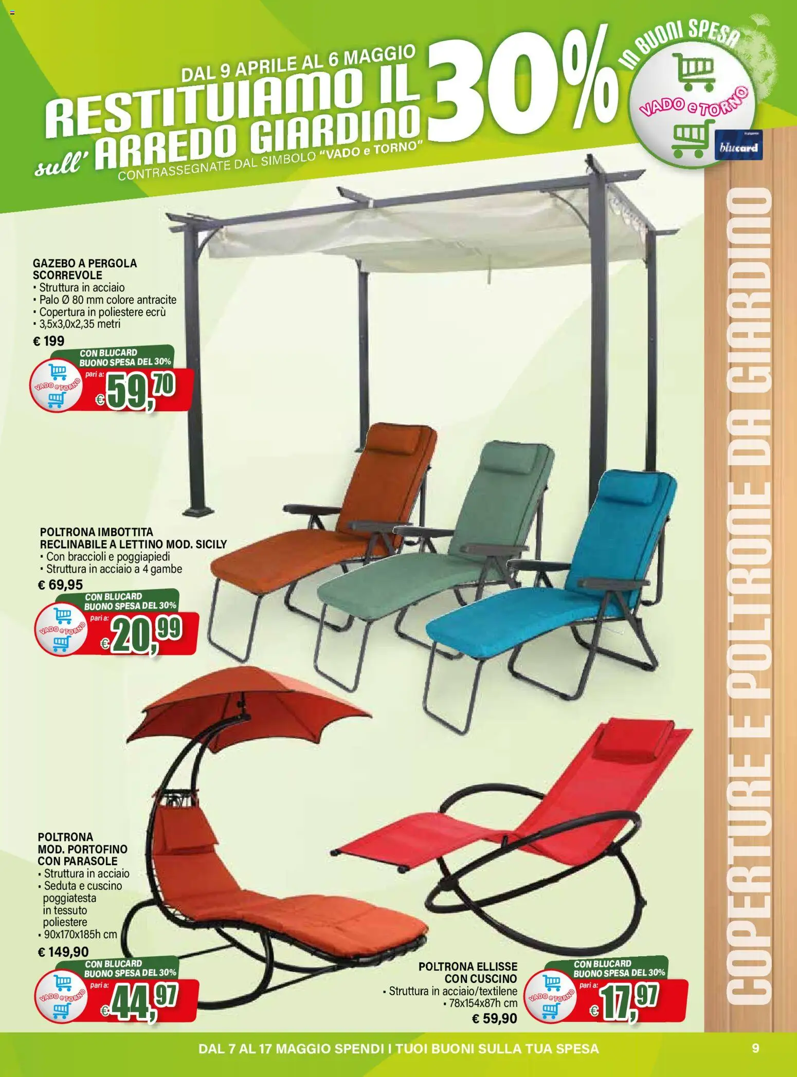 Volantino Il Gigante del 09.04.2026 | Pagina: 9 | Prodotti: Poggiapiedi, Gazebo, Pergola, Cuscino
