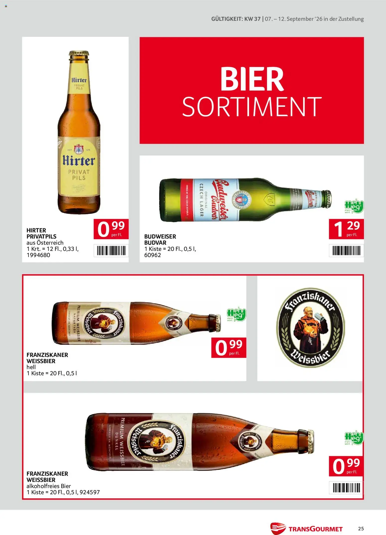 Transgourmet Zustellaktion - Broschüre gültig ab 07.09.2026 | Seite: 25 | Produkte: Bier