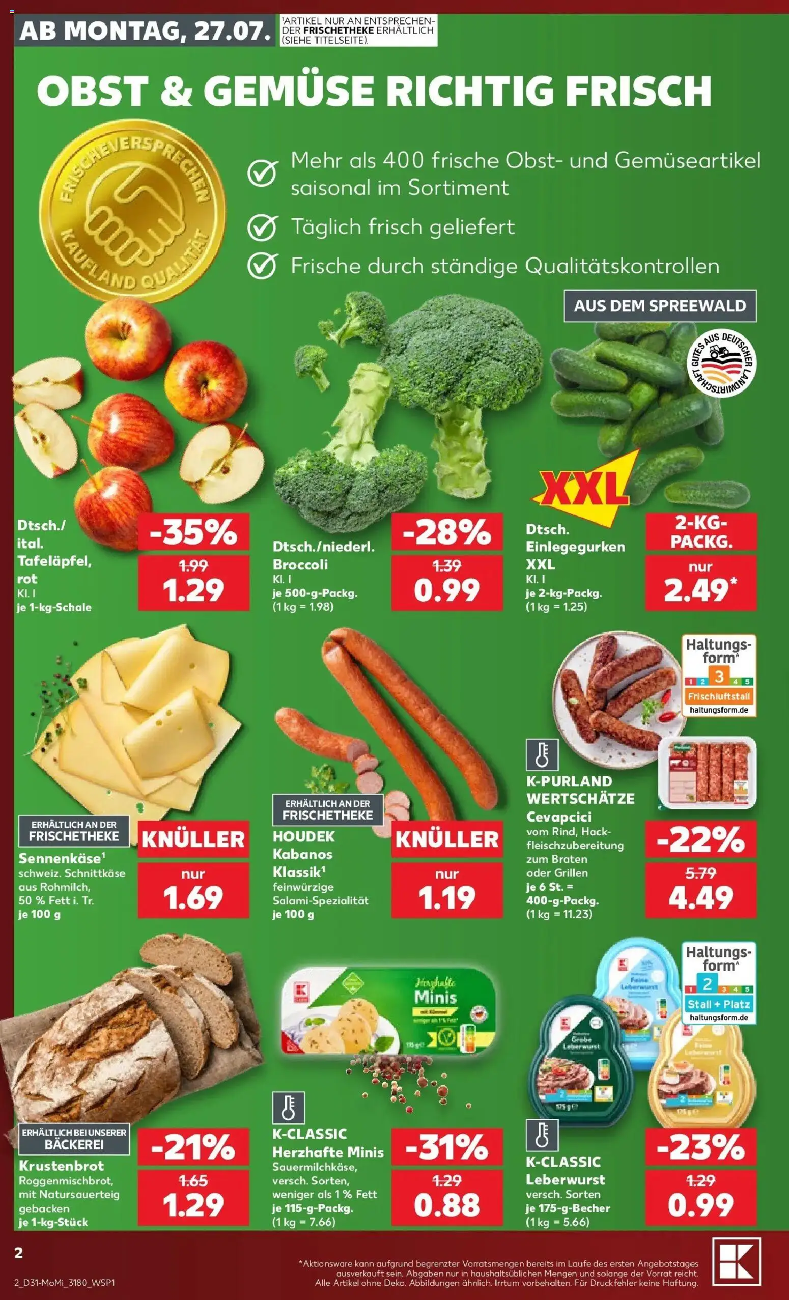 Kaufland Prospekt Dallgow-Döberitz – gültig ab 27.07.2026 | Seite: 2 | Produkte: Bäckerei, Cevapcici, Gemüse, Obst