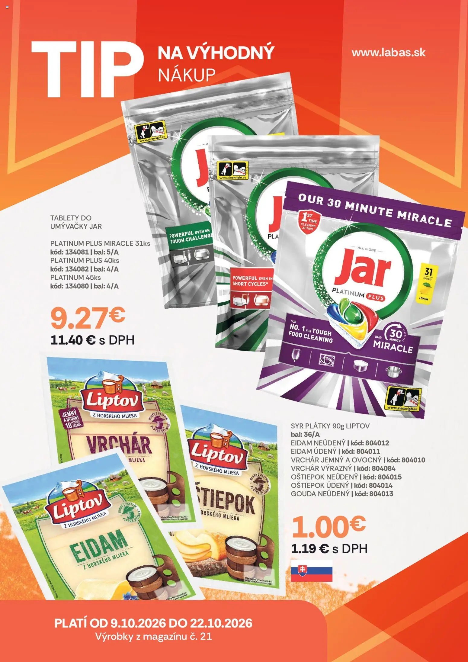 Nové Labaš akcie – leták je platný od 09.10.2026 | Strana: 25 | Produkty: Syr, Gouda, Eidam, Jar