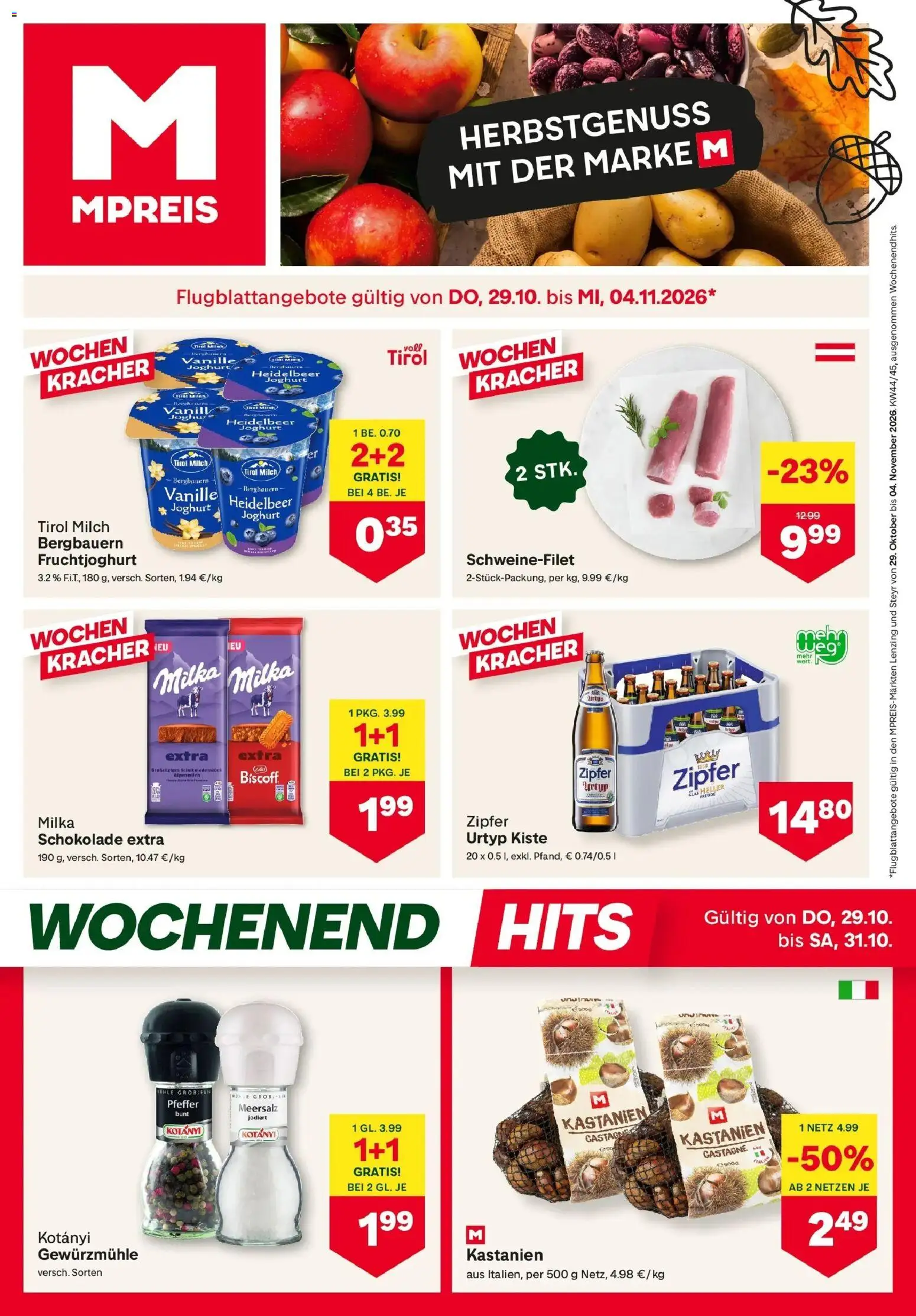 MPREIS Steyr von 29.10.2026 - Aktuelle Angebote | Seite: 1 | Produkte: Vanille, Milch, Joghurt, Schokolade