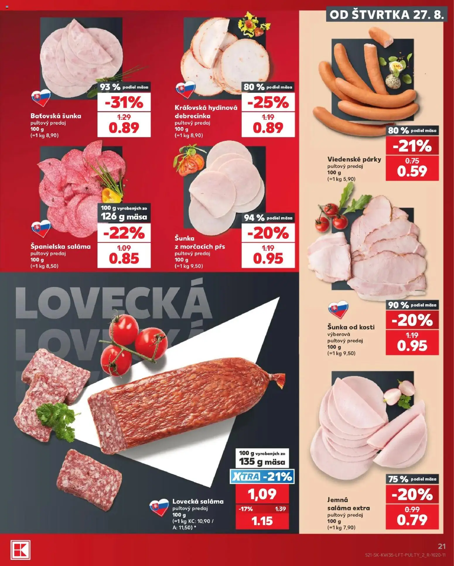 Nové Kaufland akcie – leták je platný od 27.08.2026 | Strana: 21 | Produkty: Saláma, Šunka, Párky