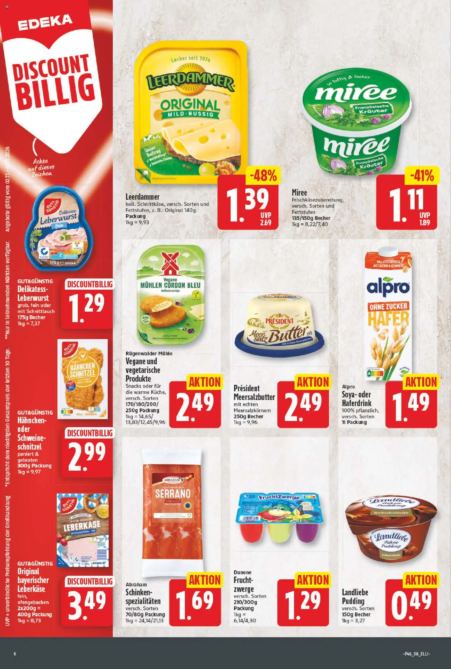 Elli Markt Prospekt – gültig ab 02.11.2026 | Seite: 6 | Produkte: Leerdammer, Alpro, Zucker, Schinken