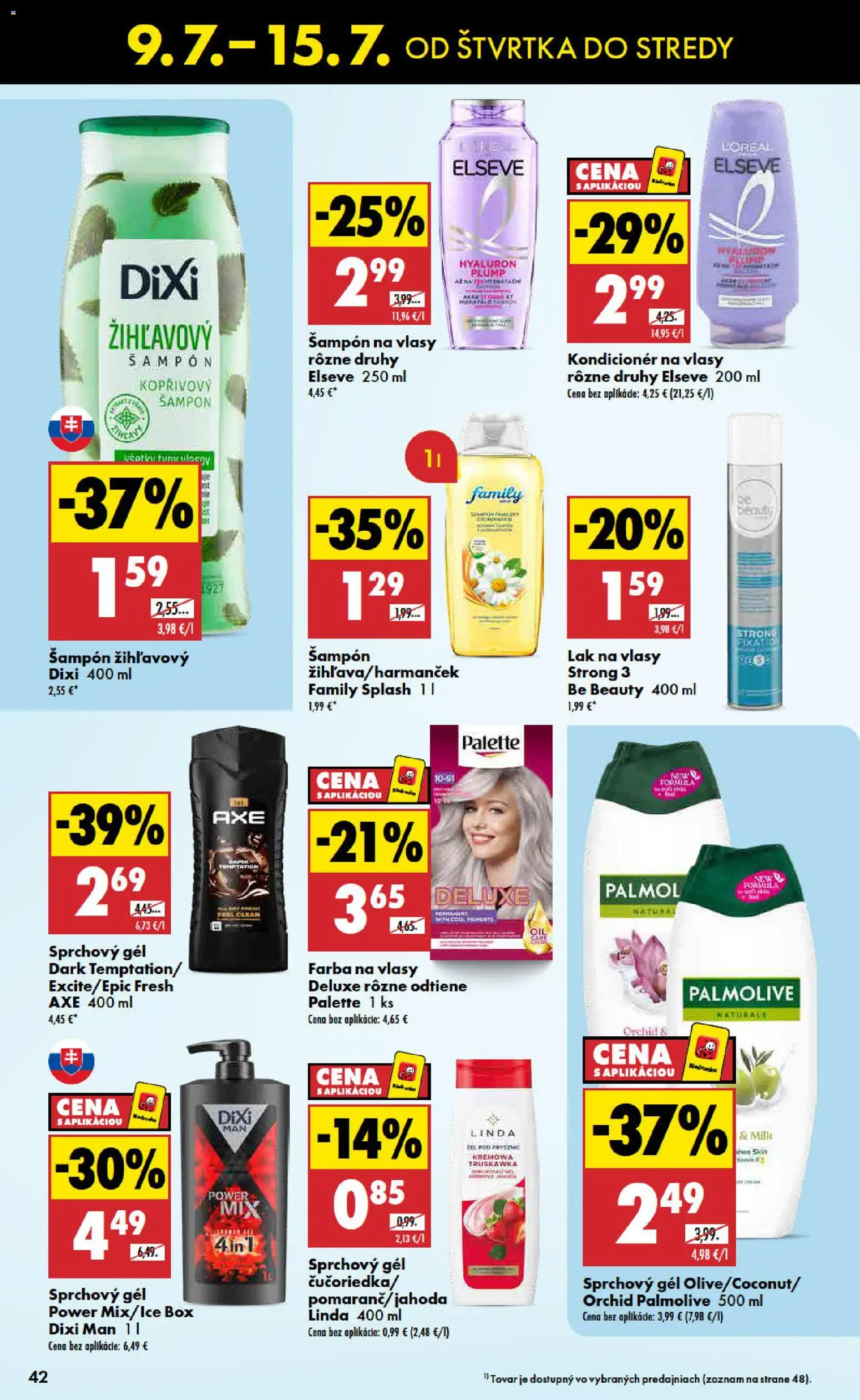 Nové Biedronka akcie – leták je platný od 09.07.2026 | Strana: 42 | Produkty: Šampón, Kondicionér, Farba na vlasy, Sprchový gél