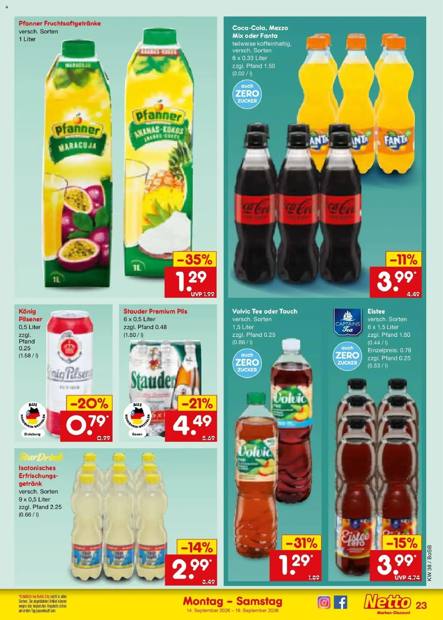 Netto Marken-Discount Prospekt Bochum – gültig ab 14.09.2026 | Seite: 33 | Produkte: Fanta, Volvic tee, Zucker, Tee