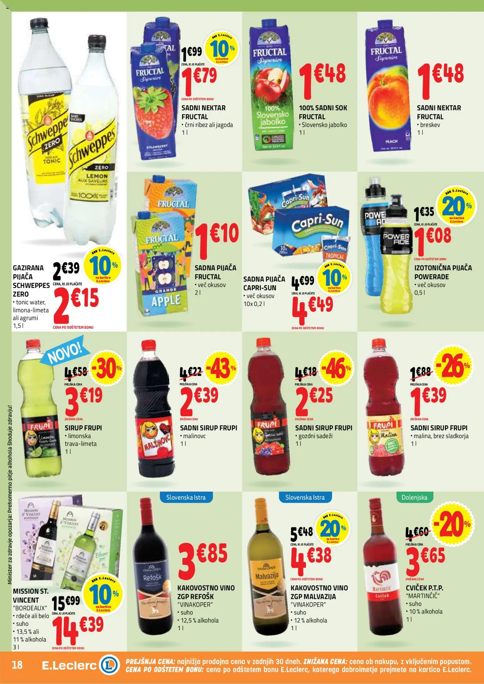 Novi E.leclerc katalog ponudbe – veljaven od 01.07.2026 | Stran: 18 | Izdelki: Ribez, Sok, Vino, Breskev
