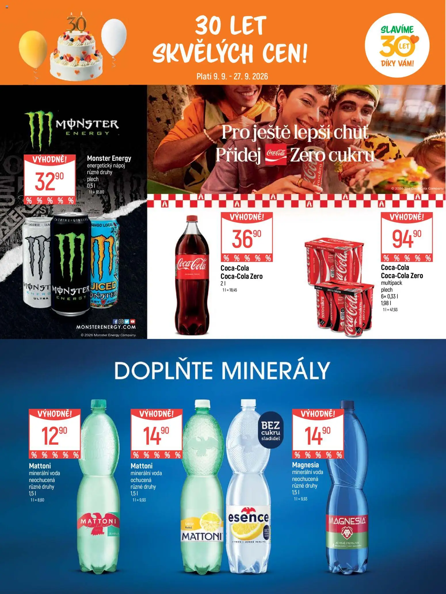 Globus leták - Pomáháme 30 let od 09.09.2026 | Strana: 19 | Produkty: Magnesia, Energetický nápoj, Monster Energy, Mattoni Esence