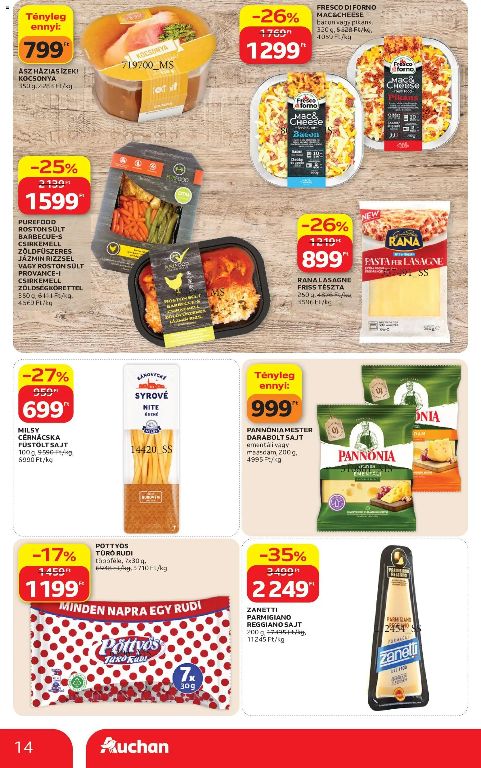 Auchan akciós ujság - amely érvényes a következő dátumtól: 2026.09.17. | Oldal: 14 | Termékek: Kolbász, Pöttyös, Tészta, Cheddar