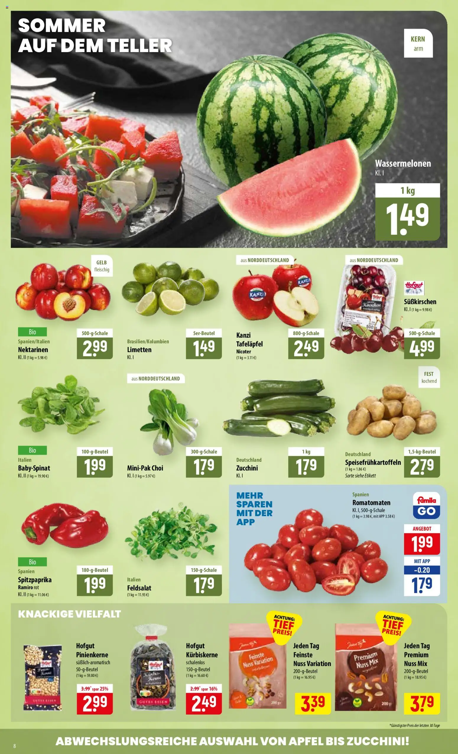 Famila Prospekt – gültig ab 29.06.2026 | Seite: 8 | Produkte: Nektarinen, Limetten, Äpfel, Zucchini