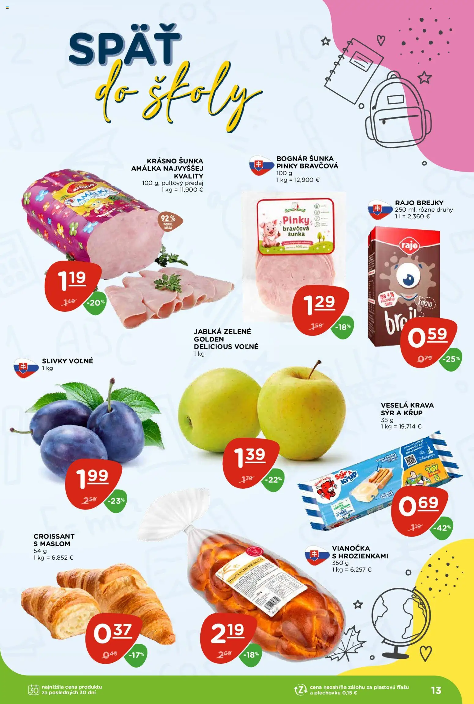 Nové Terno akcie – leták je platný od 20.08.2026 | Strana: 13 | Produkty: Syr, Jablká, Vianočka, Slivky