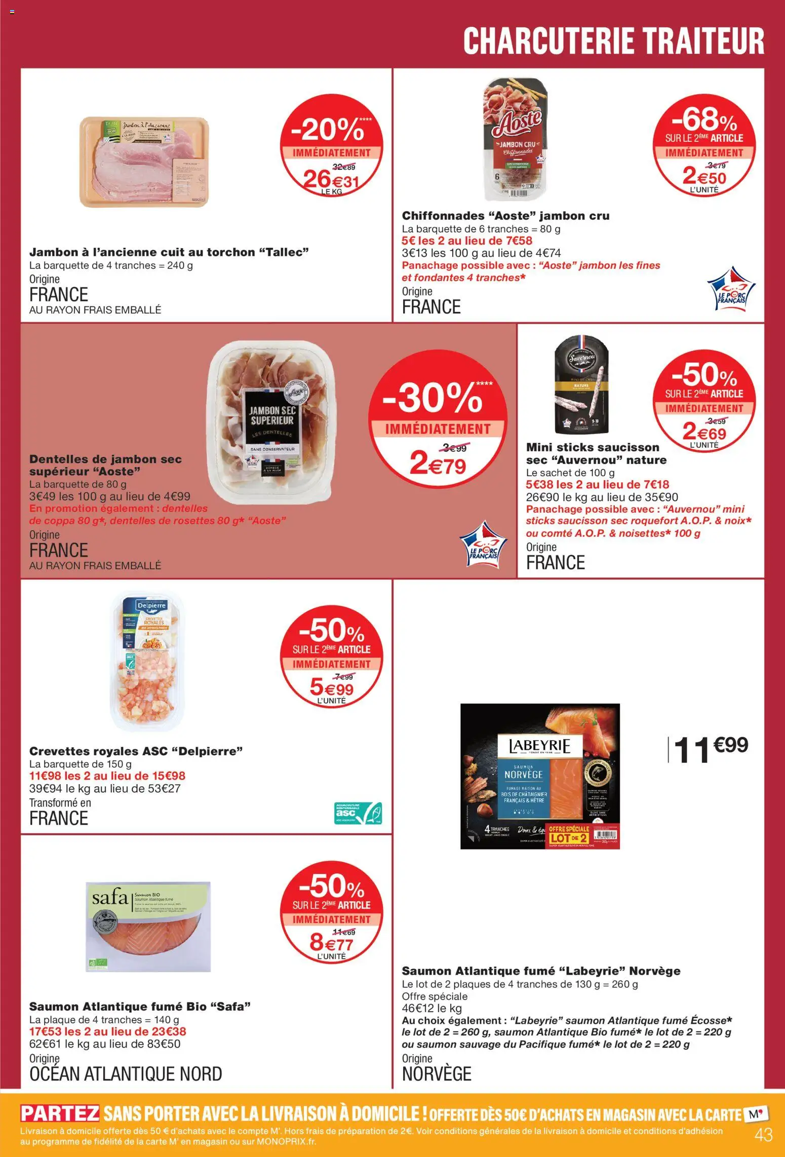 {H1} | Page: 43 | Produits: Saucisson sec, Torchon, Jambon, Saumon