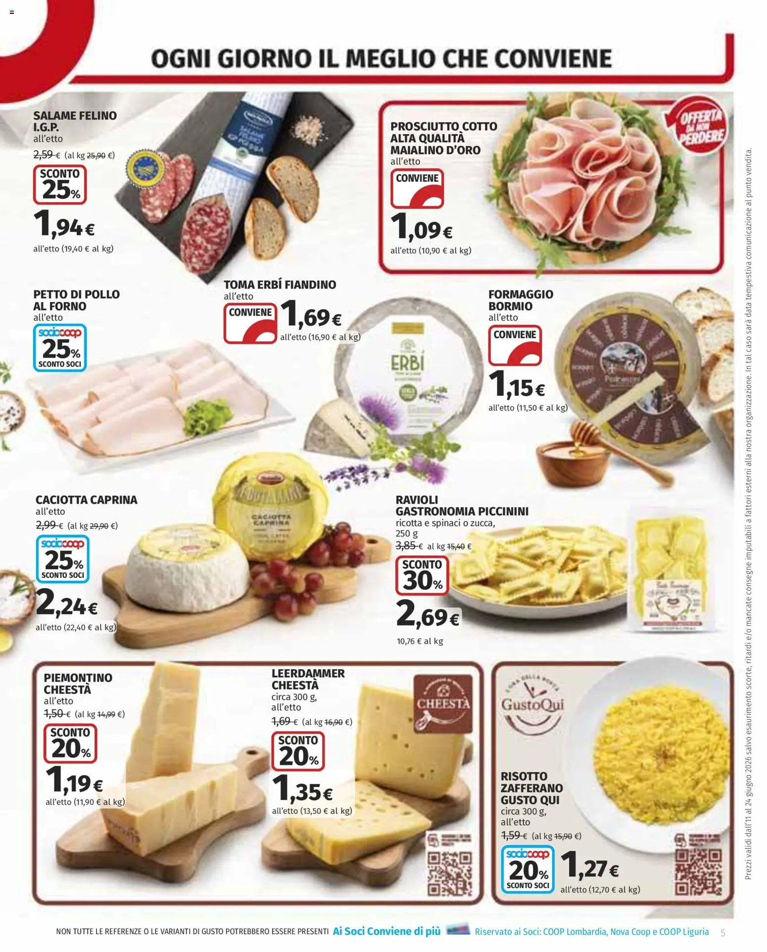 Volantino COOP del 11.06.2026 | Pagina: 5 | Prodotti: Prosciutto Cotto, Pollo, Formaggio, Ravioli