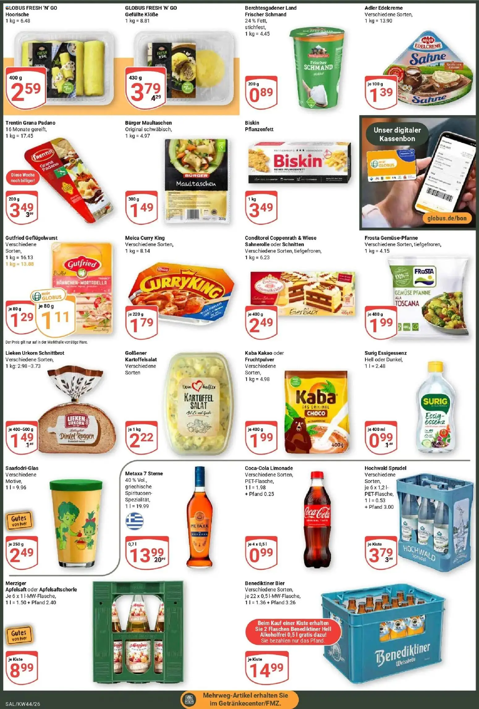 Globus Prospekt Saarlouis – gültig ab 26.10.2026 | Seite: 2 | Produkte: Cola, Essig, Maultaschen, Sahne