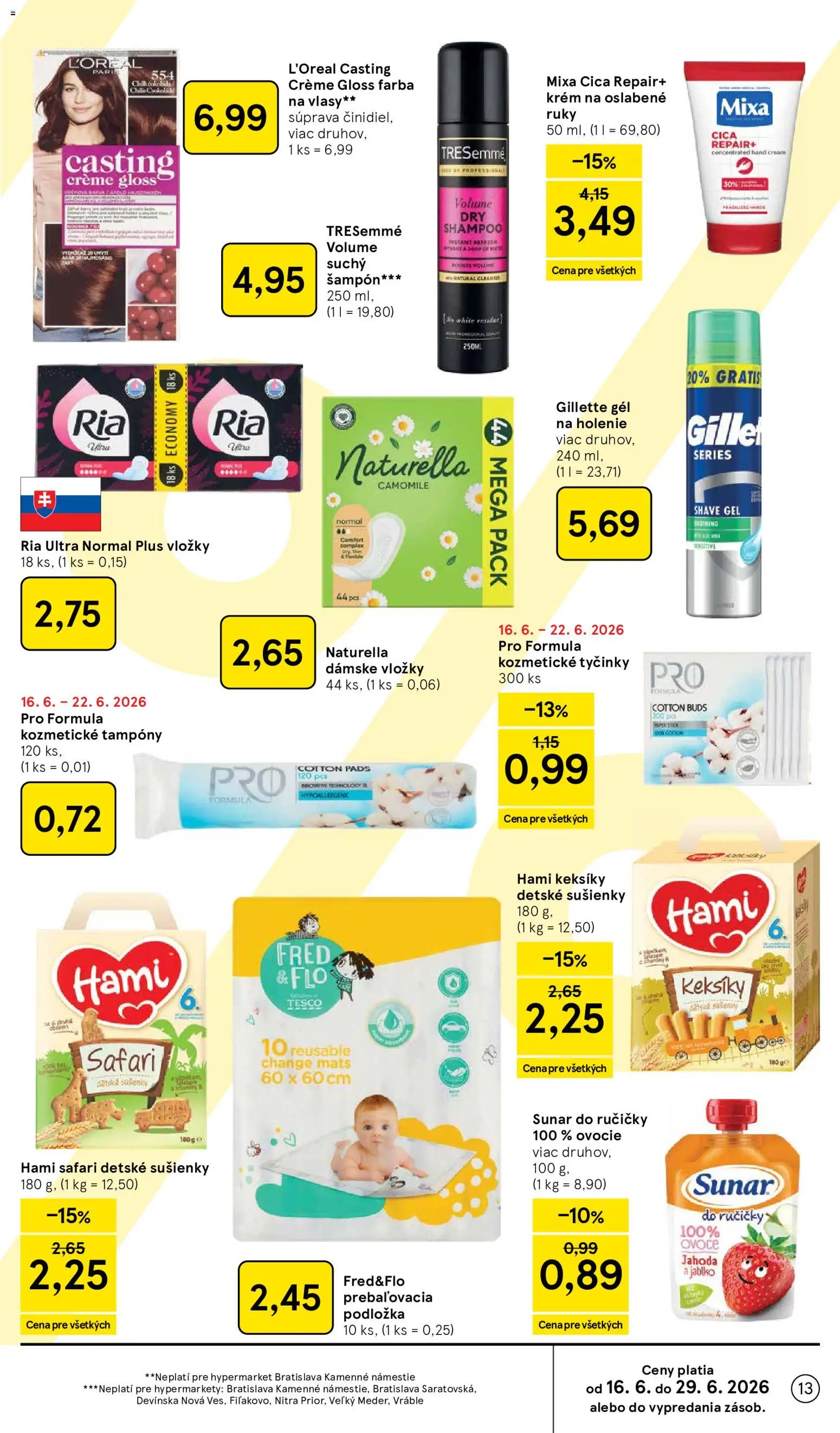 Nové Tesco akcie – leták je platný od 17.06.2026 | Strana: 13 | Produkty: Šampón, Sunar, Krém, Ovocie