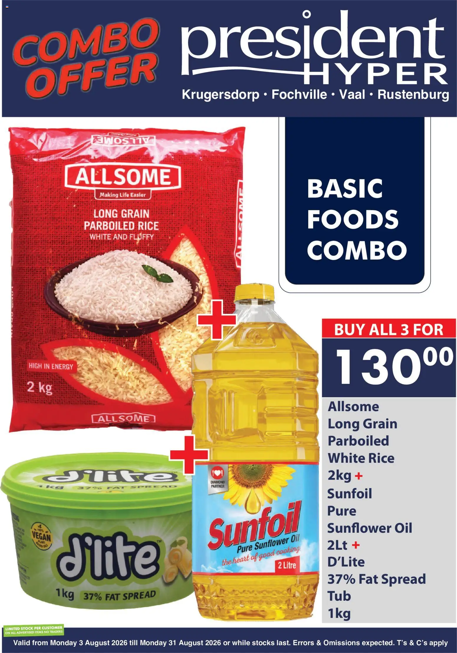New President Hyper catalogue – valid from 03/08/2026 | Page: 3 | Products: Oil, Rice, Stock, Fat spread