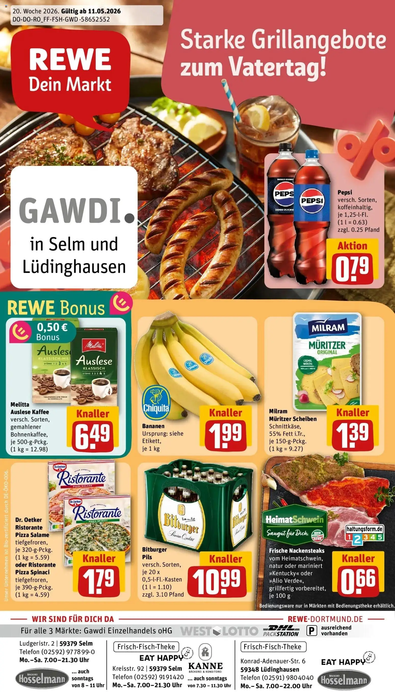 Rewe Prospekt Selm	 – gültig ab 10.05.2026 | Seite: 1 | Produkte: Bitburger, Kaffee, Pepsi, Uhr