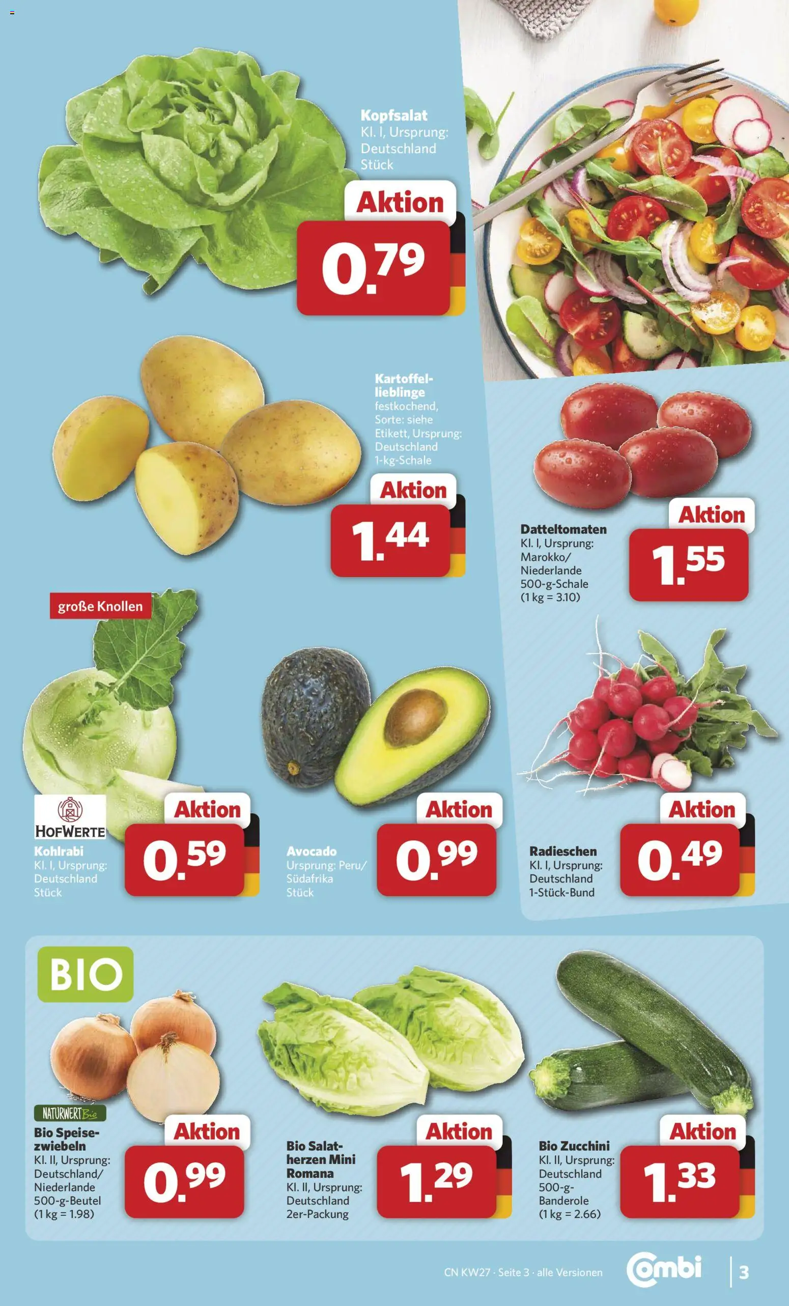 Combi Prospekt – gültig ab 29.06.2026 | Seite: 3 | Produkte: Kohlrabi, Avocado, Zucchini, Salat