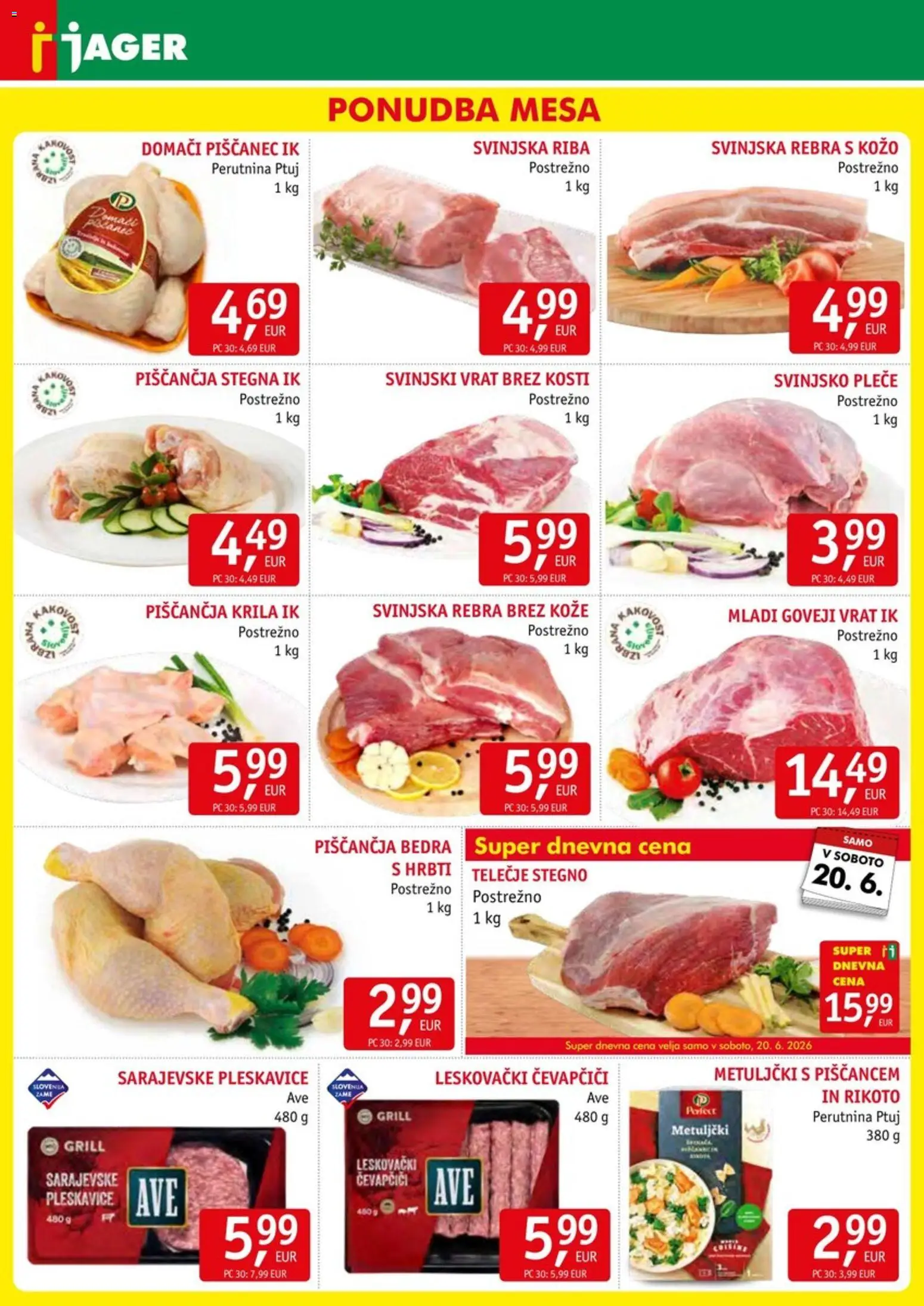 Novi Jager katalog ponudbe – veljaven od 17.06.2026 | Stran: 3 | Izdelki: Čevapčiči, Piščančja krila, Pleskavice, Grill