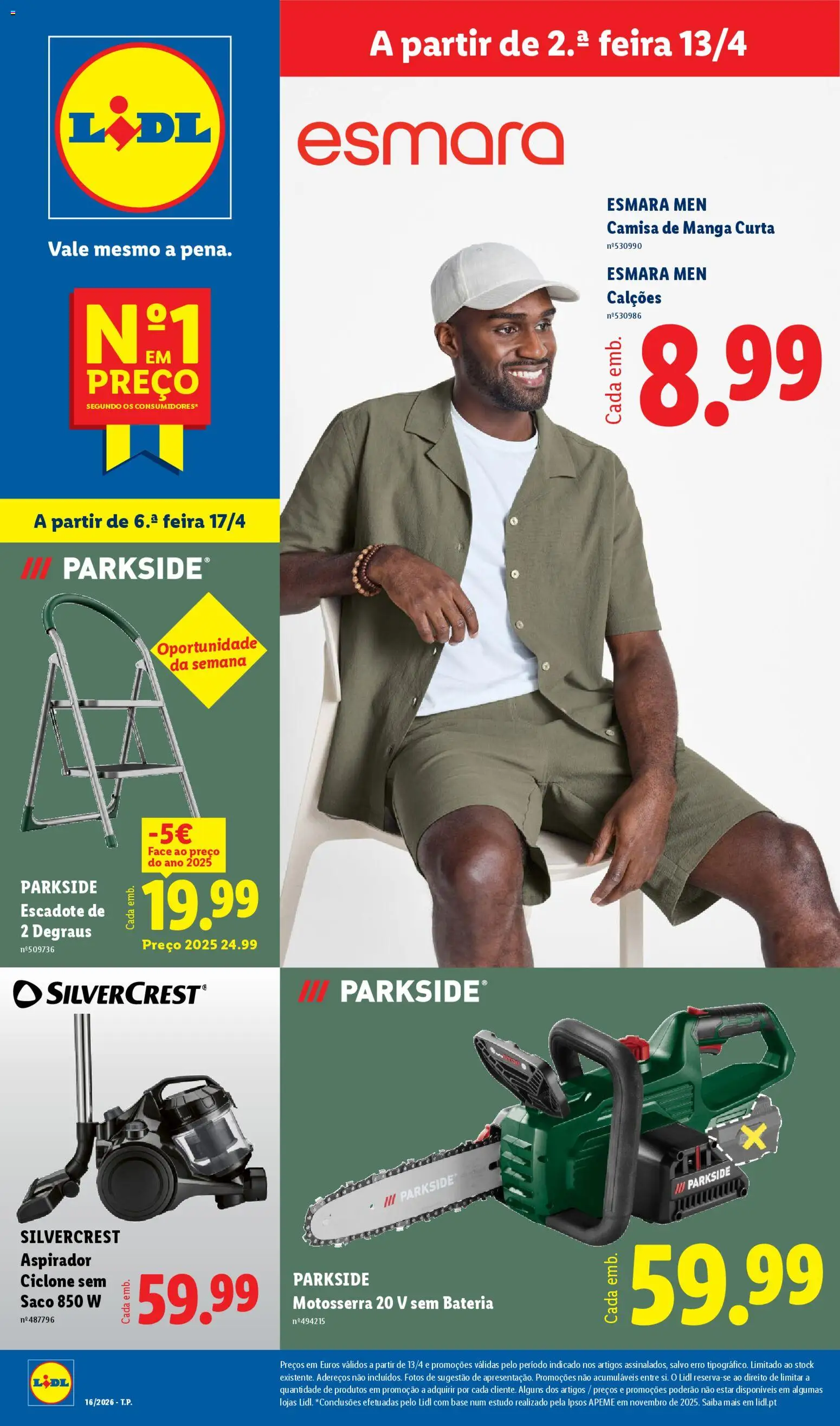 Lidl Novidades │ válido de 13.04.2026 | Página: 1 | Produtos: Aspirador, Base, Calções, Camisa