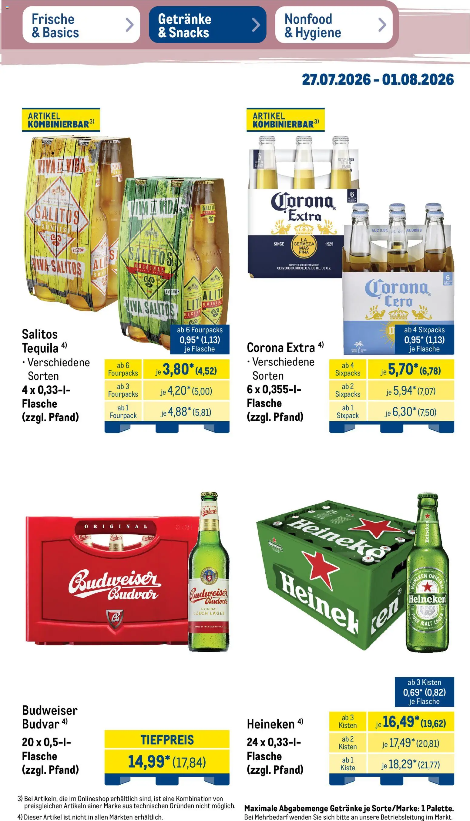 Metro NonFood-Angebote – gültig ab 27.07.2026 | Seite: 23 | Produkte: Heineken, Tequila, Budweiser, Salat