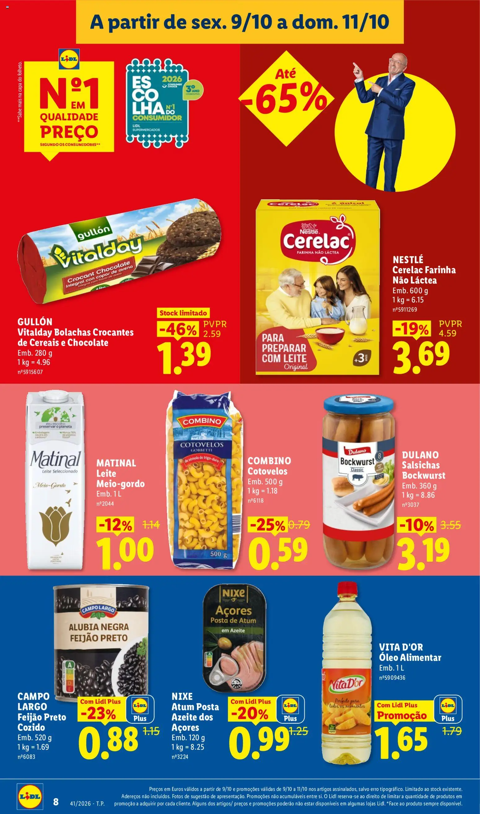 Lidl Promoções Fim de Semana │ válido de 09/10/2026 | Página: 8 | Produtos: Sêmola, Leite, Óleo, Salsichas