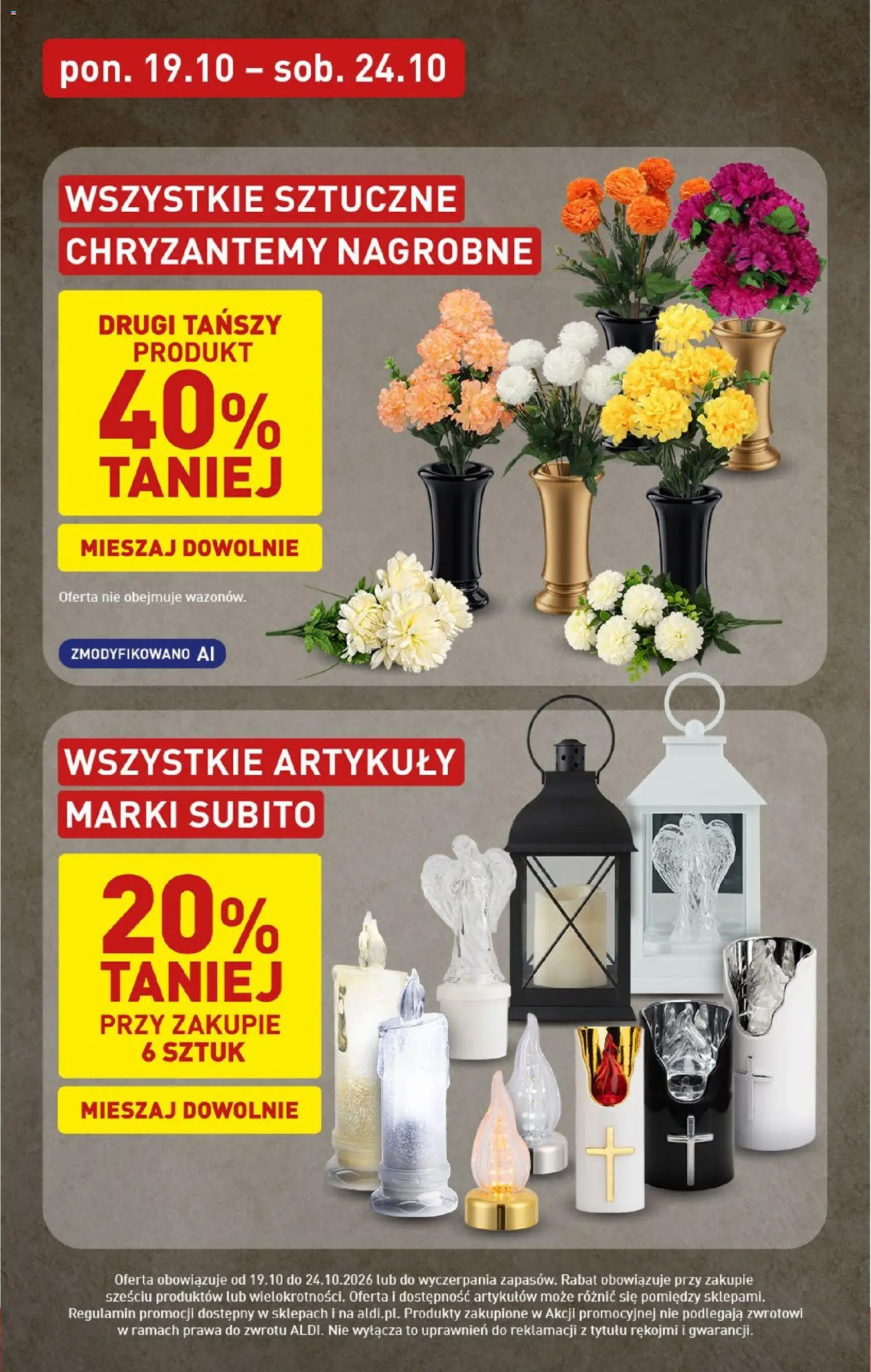 Aldi gazetka - Znicze i stroiki od 19.10.2026 | Strona: 2 | Produkty: Chryzantemy