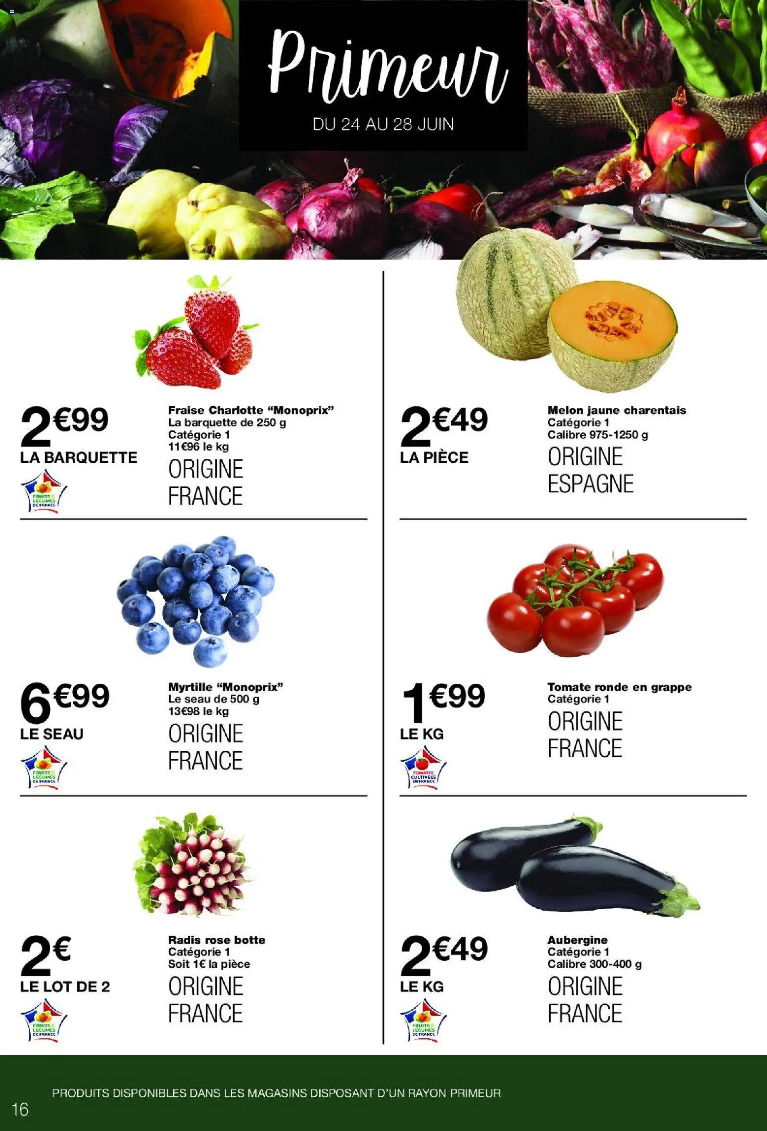 {H1} | Page: 16 | Produits: Melon, Aubergine, Radis, Tomates