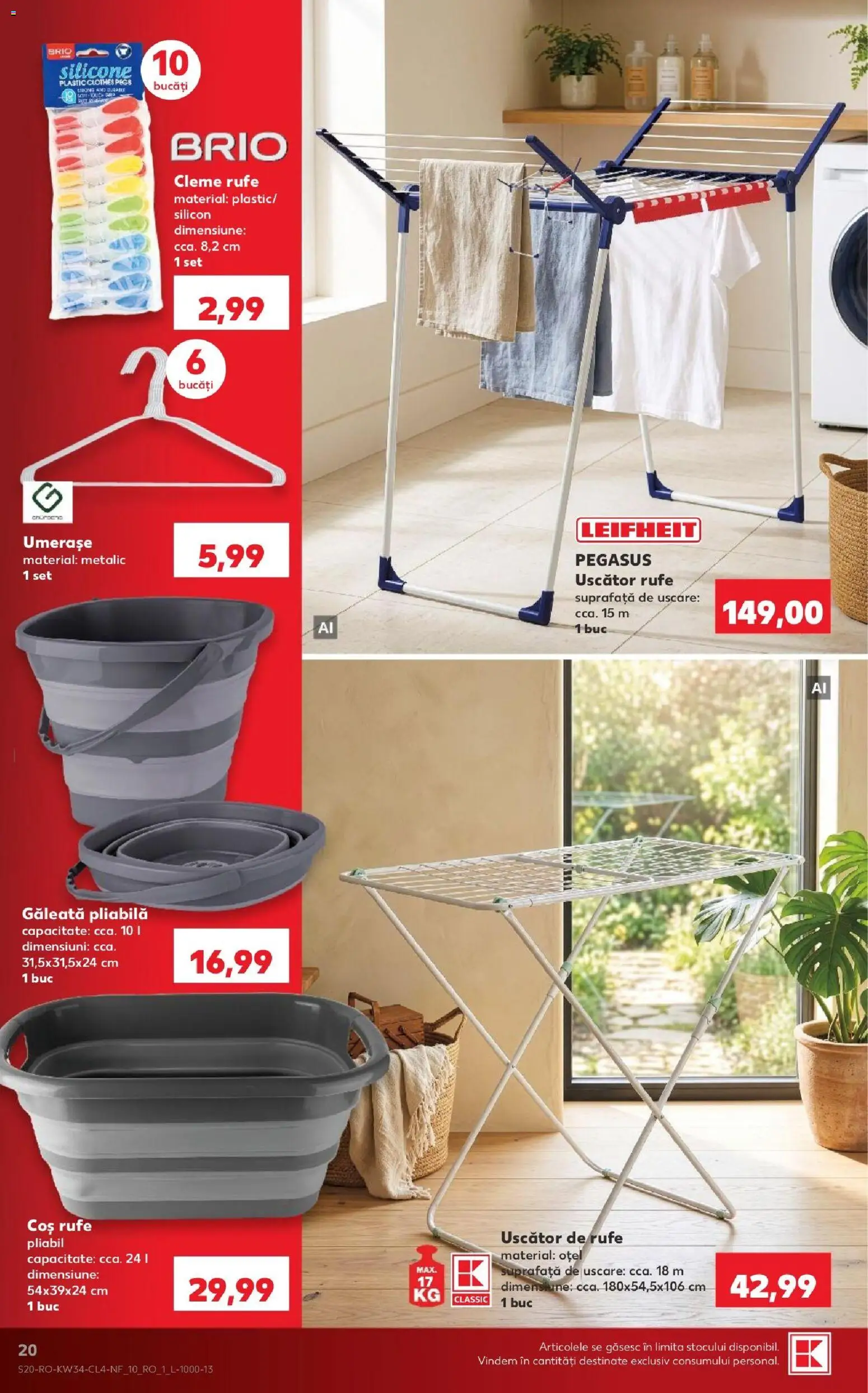 Noul catalog Kaufland – valabil de la 19.08.2026 | Pagină: 20 | Produse: Uscător, Coș, Uscător rufe, Uscător de Rufe