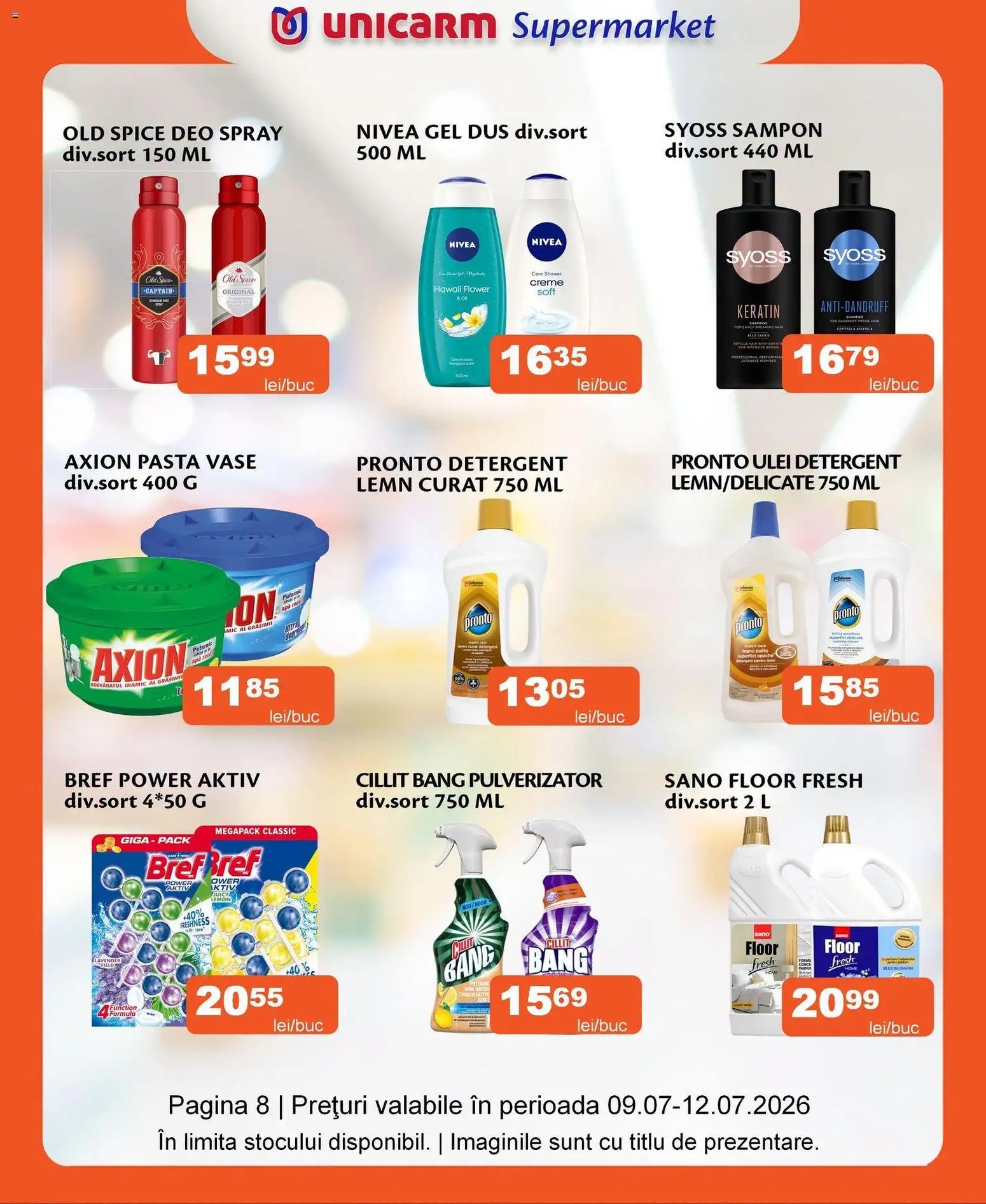 Noul catalog Unicarm – valabil de la 09.07.2026 | Pagină: 8 | Produse: Kısırlaştırılmış Kedi Maması, Duș, Șampon, Ulei